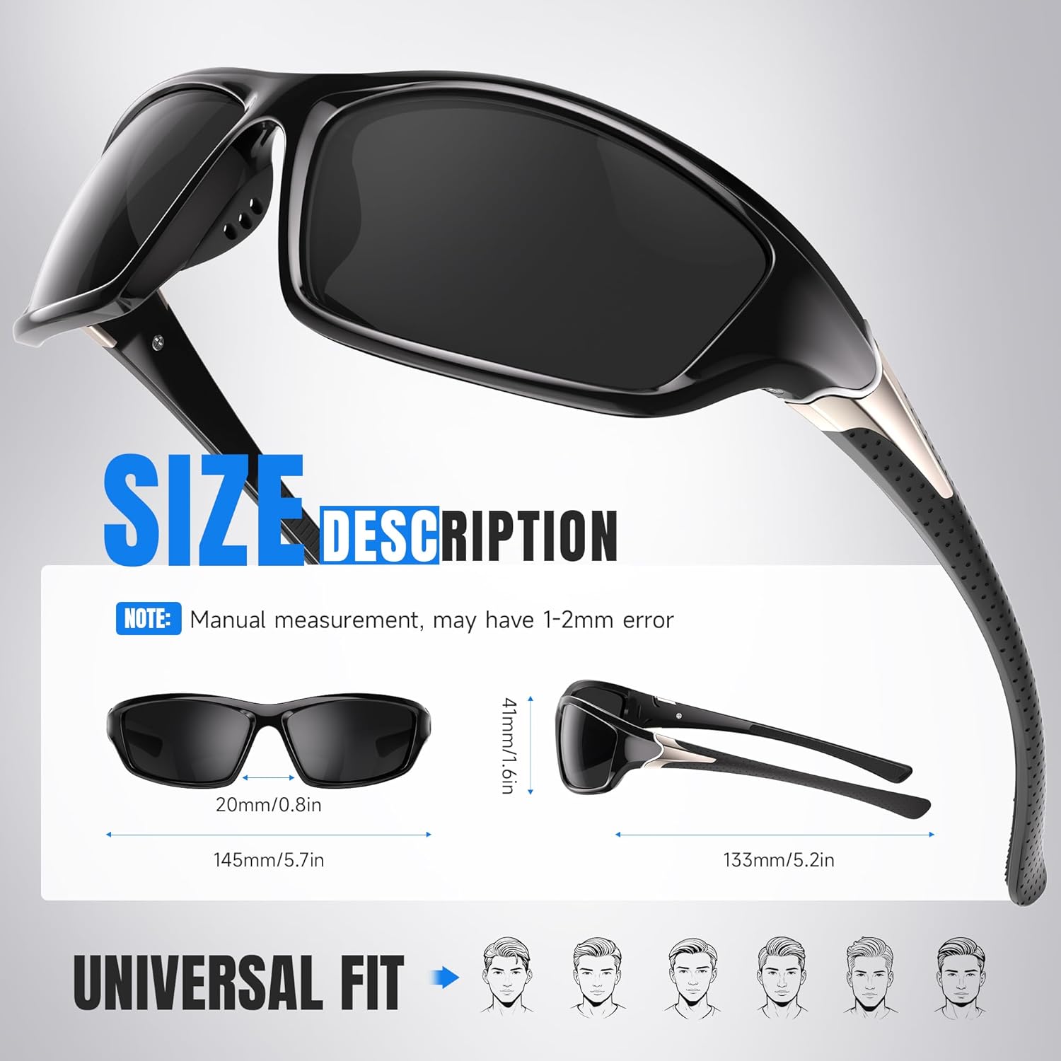 Polarized Sports Sunglasses for Men - Wrap Around Mens Sunglasses UV Protection for Fishing Cycling Driving