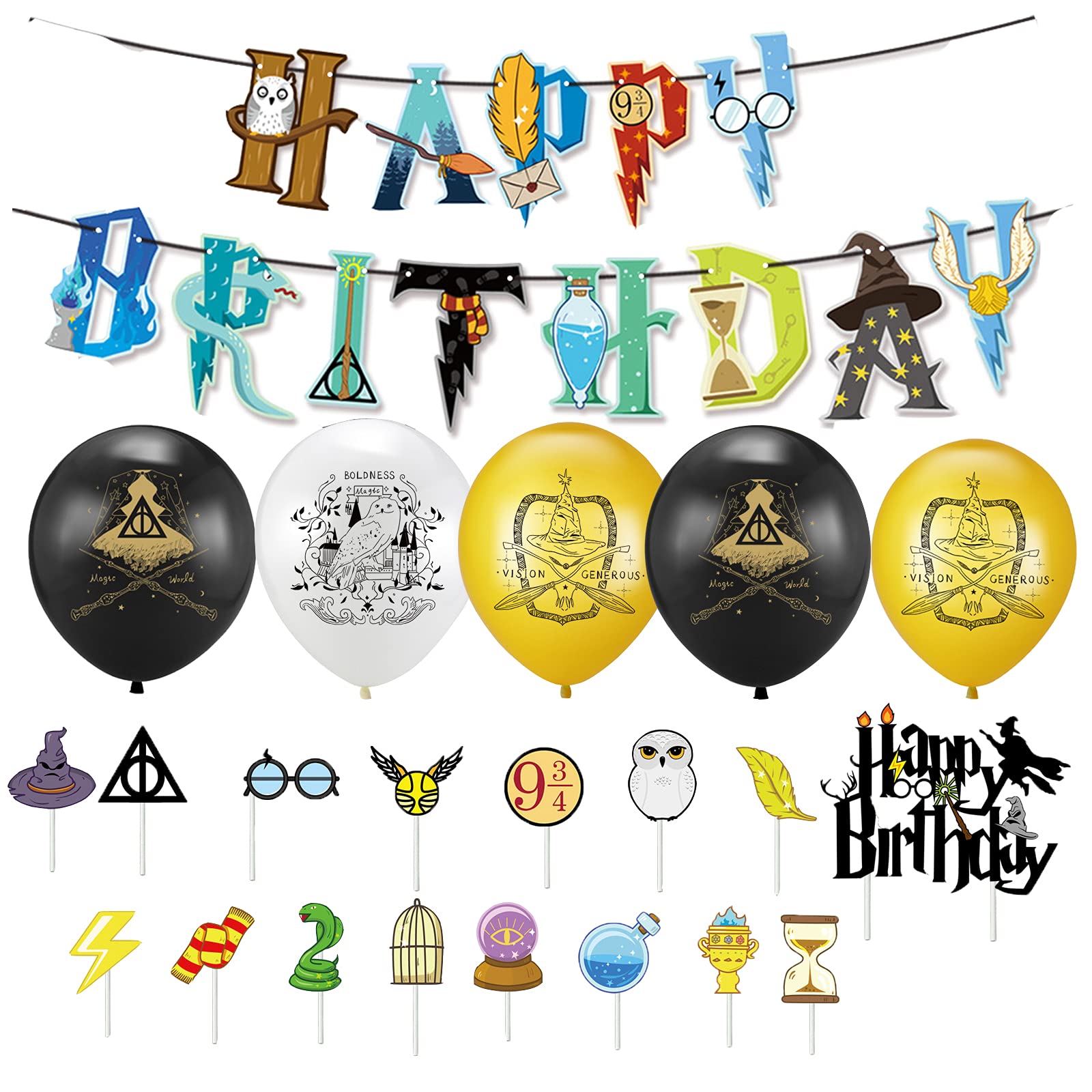 Magic Theme Birthday Decorations, Kids' Party Supplies Magic Wizard Birthday Party Supplies, Party Supplies Sets Include Magic Theme Balloons, Happy Birthday Balloon Banner, Cake Decorations
