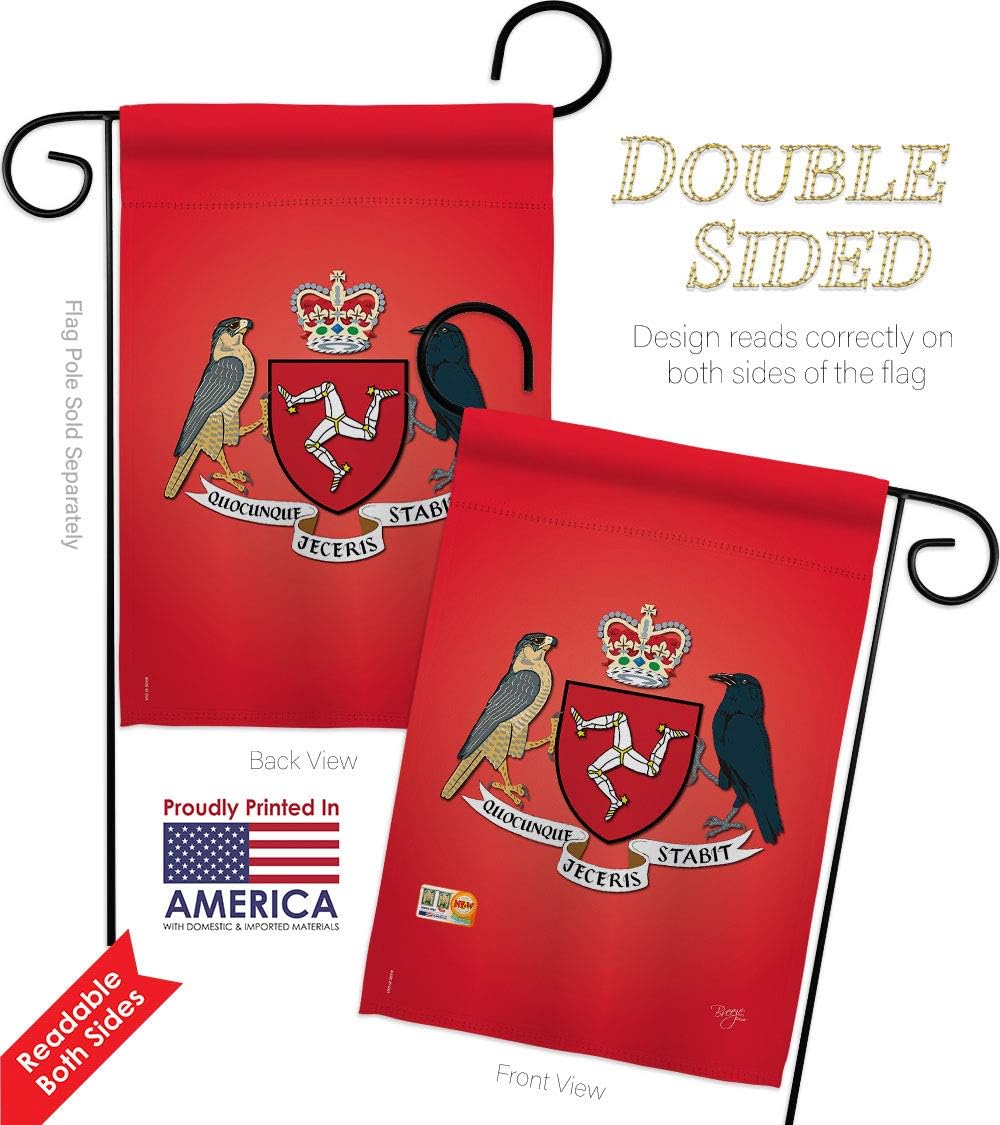 Isle of Man Garden Flag Set with Stand Regional Nationality Nation International World Country Particular Area Small Decorative Gift Yard House Banner Double-Sided Made In USA 13 X 18.5