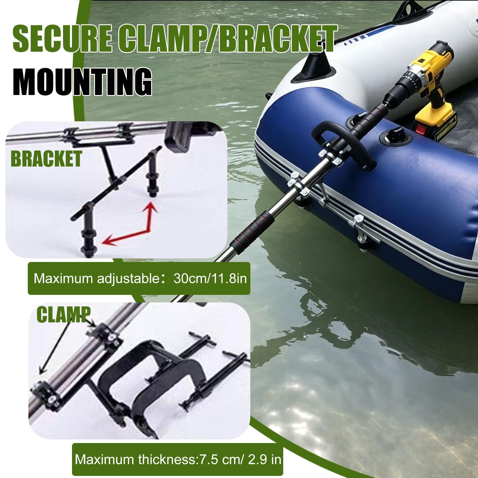 Handpropeller für Elektrische Bohrmaschine, Außenbordmotorhalterung | Metall-Hand-Trolling-Motor für Notfall-Floß, Float-Tube-Boot, Motorruder(Black A,100cm/39.5in)
