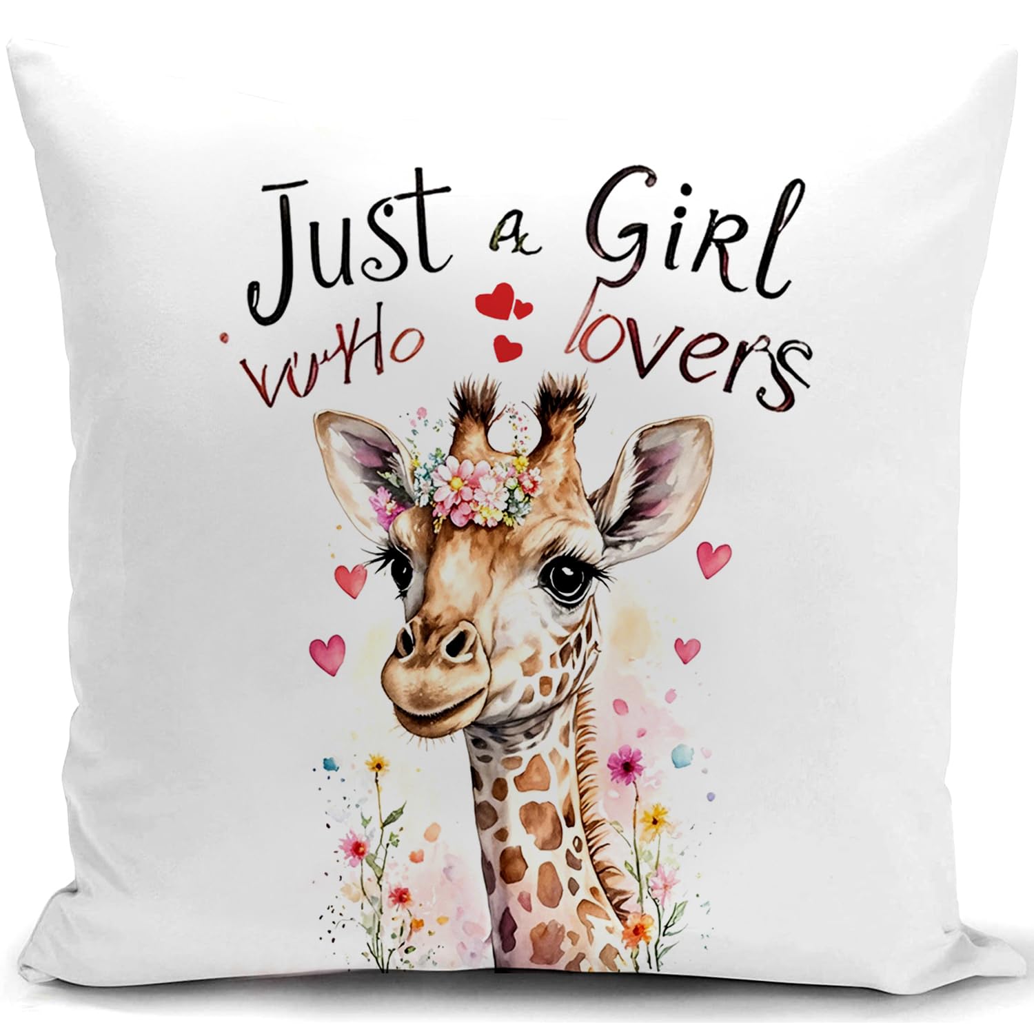 Kissenbezug 40x40 cm Kissen giraffe deko giraffe geschenke für mädchen Just a Girl Who Loves sofakissen kissenbezüge dekokissen couchkissen kissenhülle Sofa Schlafzimmer Wohnzimmer Zimmer zierkissen
