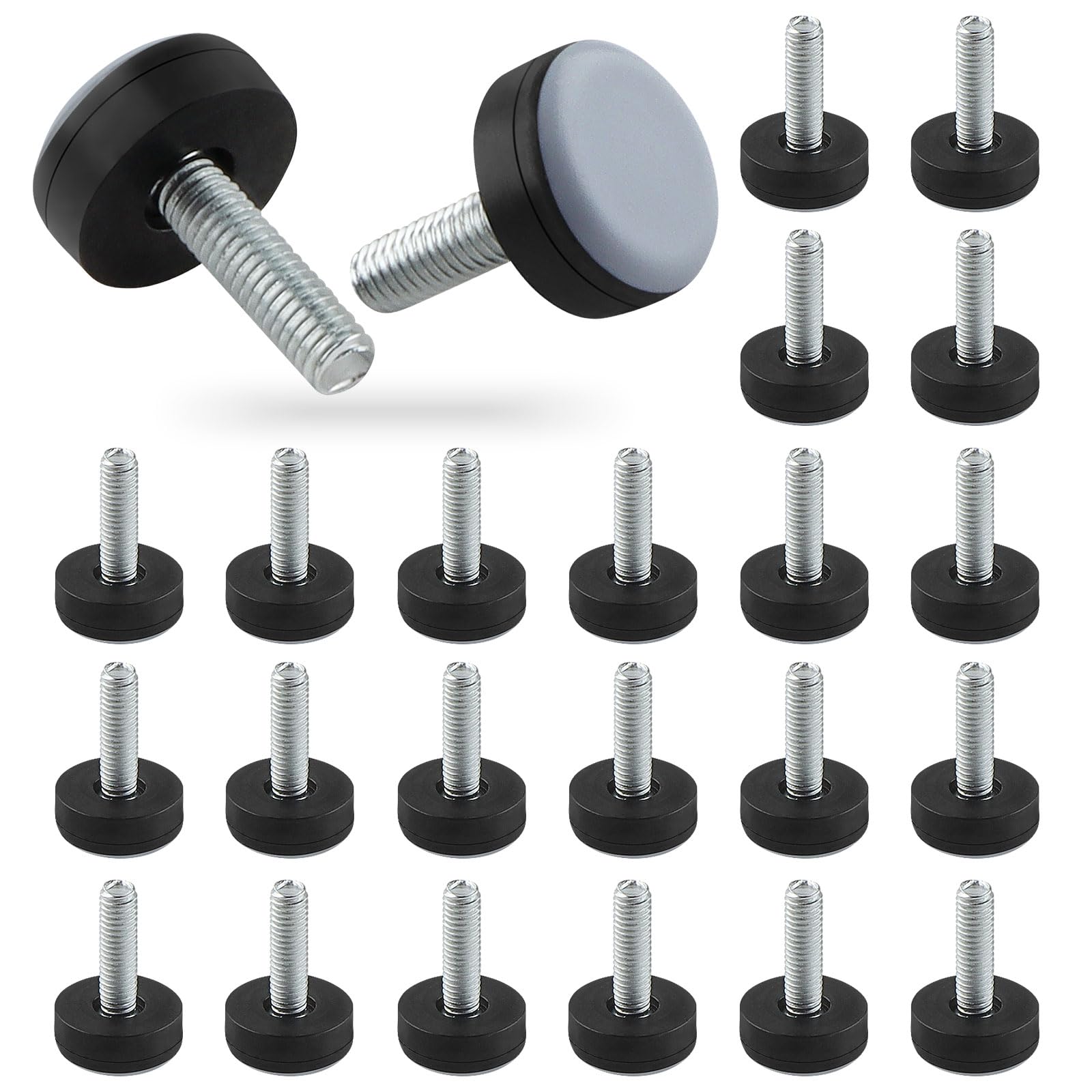 24 Pezzi Scivoli per Mobili in Teflon M6 Ø 20mm Piedini in PTFE con Filettatura Girare M6 Ø 20mm Feltrini in Teflon da Filettatura Feltrini per Mobili Pesanti teflon