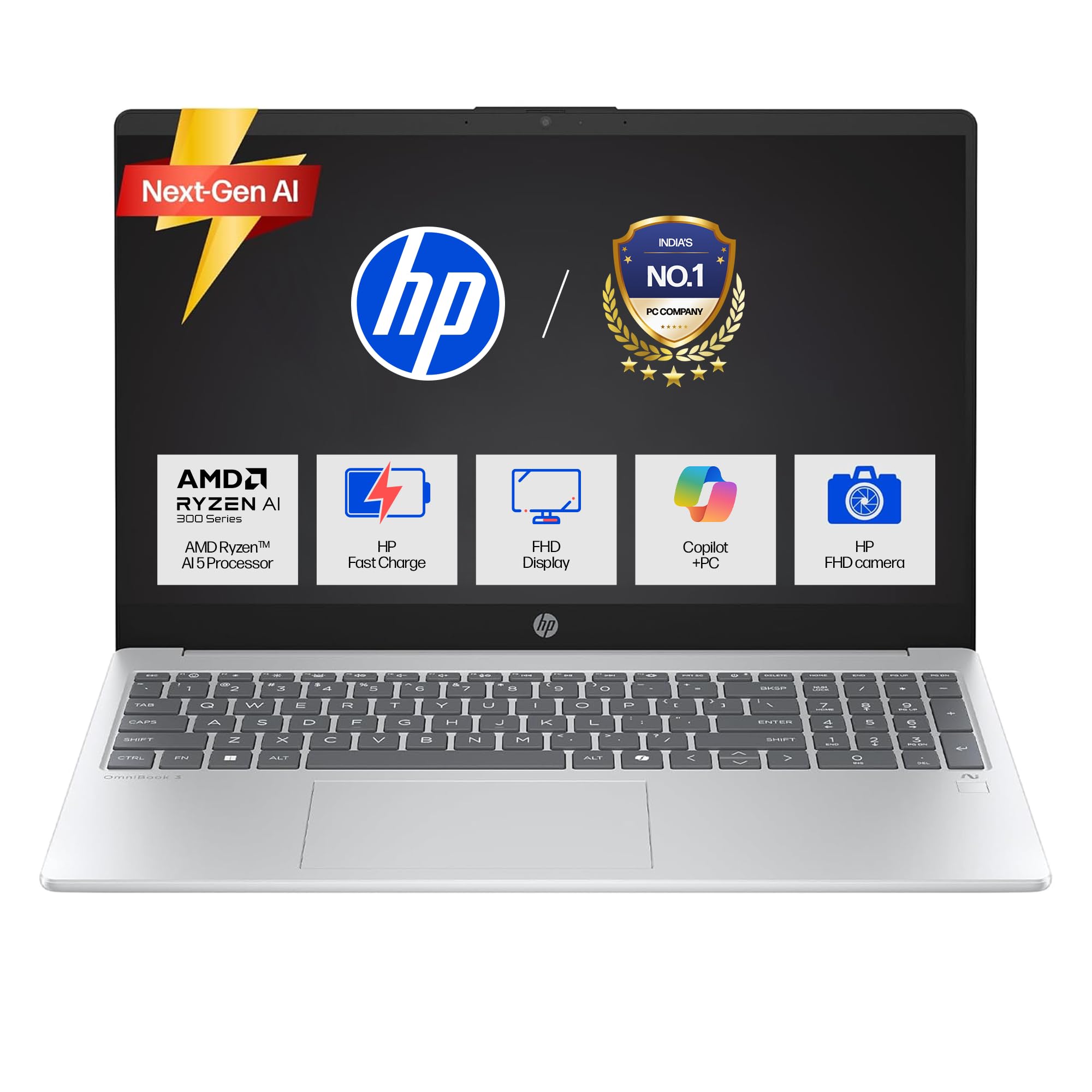 vuenos3番7番 HP OmniBook 3 AMD Ryzen AI 5 340 Next Gen AI Laptop, (16GB DDR5