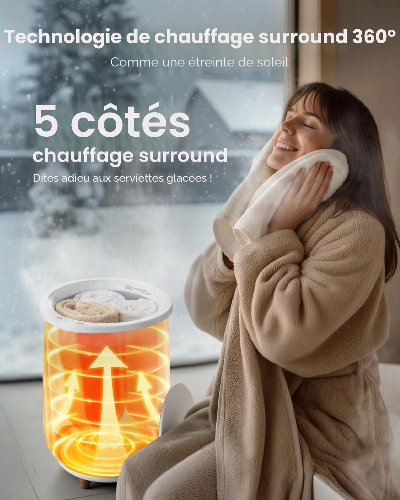 VEVOR Sèche Serviettes 20 L Chauffe Serviettes Portable Durée et Température Réglables Seau Chauffe Serviettes Couvertures Peignoirs Arrêt Automatique pour Soins de Visage Spa Massage Salle de Bain