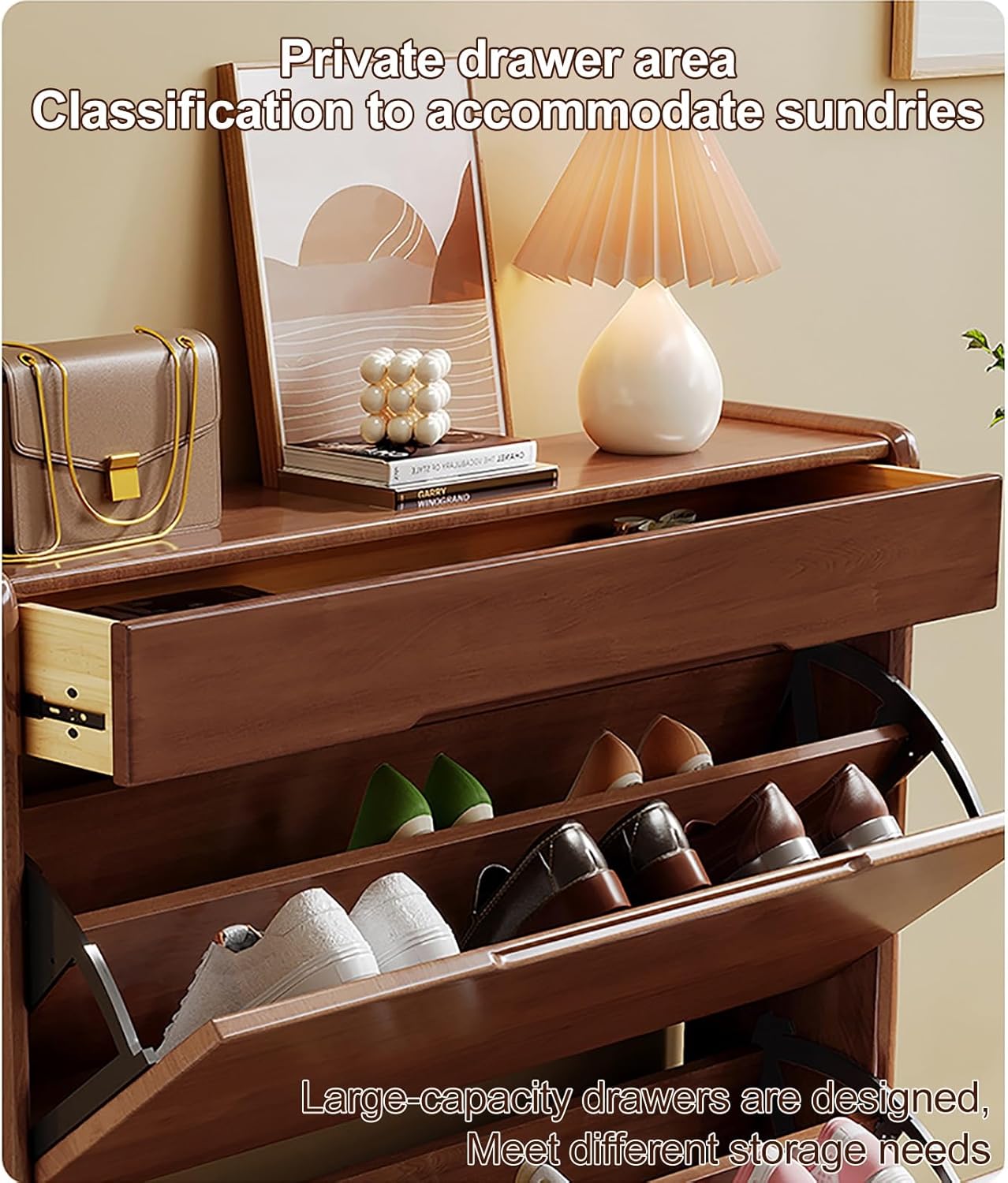 Modern Shoe Storage Cabinet Freestanding Shoe Rack Storage Organizer with Flip Door Narrow Shoe Rack Organizer Shelves (Log 60x25x115cm)