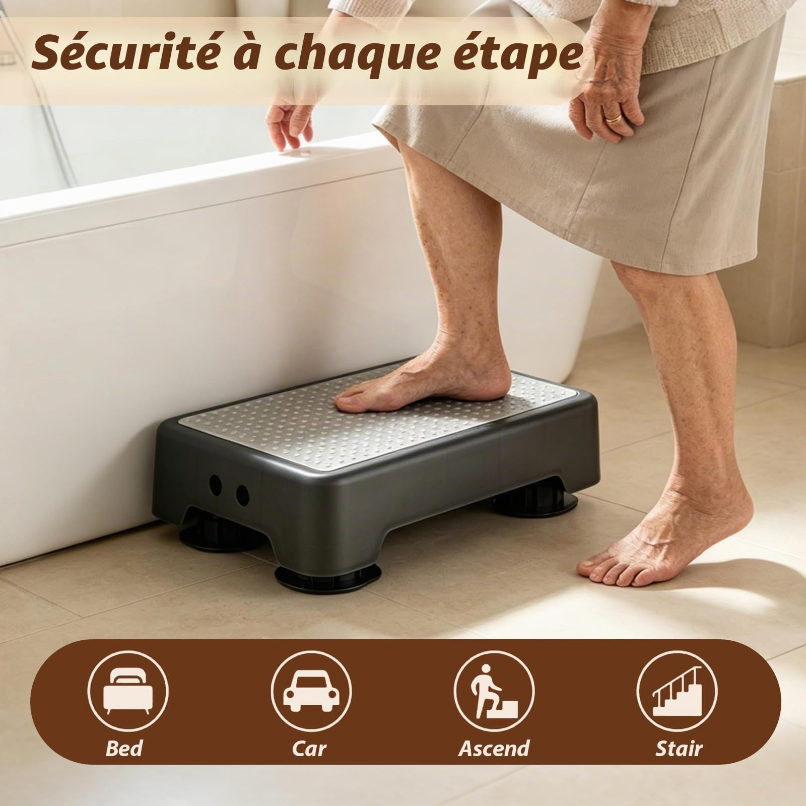 Marchepied antidérapant phosphorescent, marchepied portable jusqu'à 200 kg, réglable en hauteur sur 3 niveaux, aide à la montée et à l'entrée pour personnes âgées, enfants, salle de bain, voiture