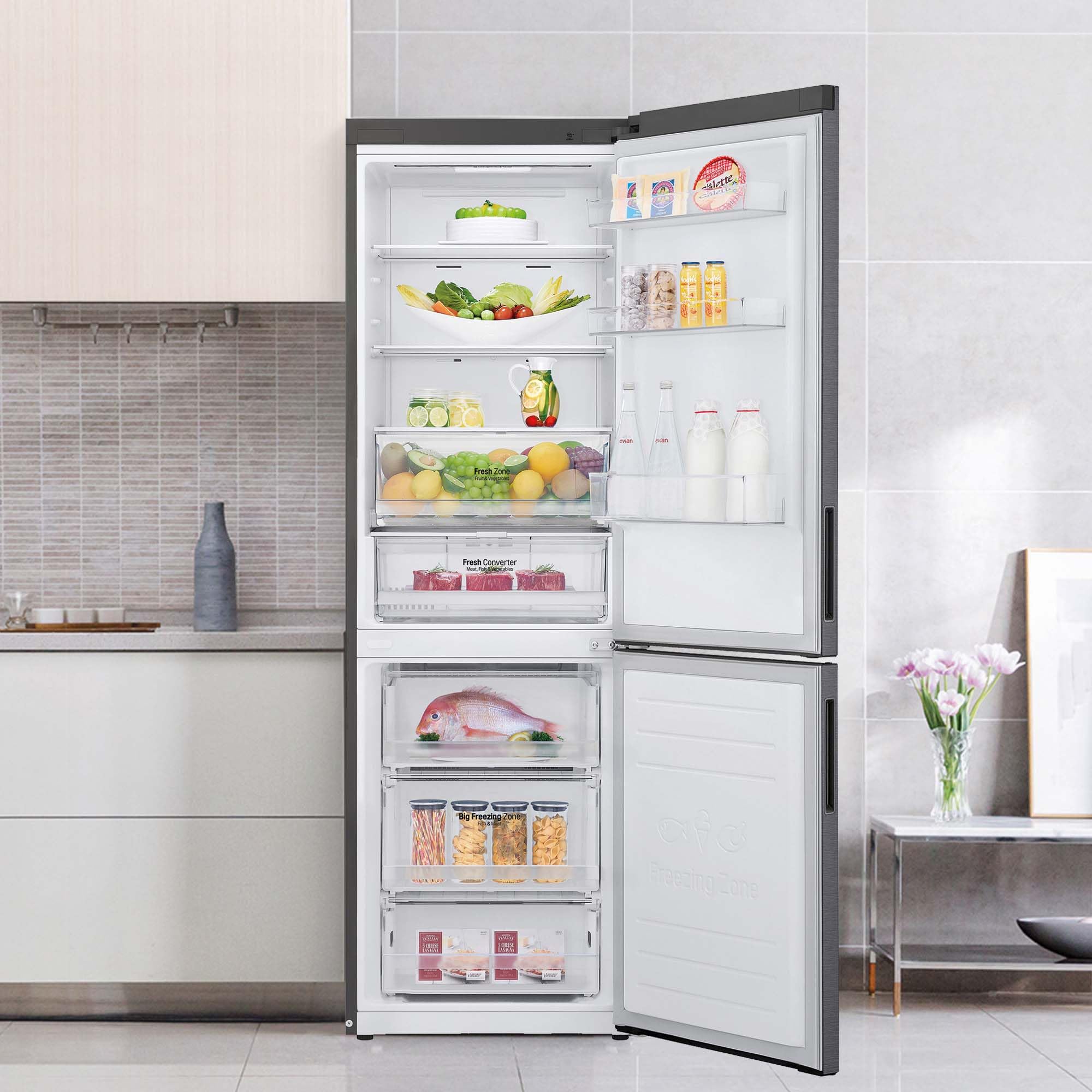 LG GBP61DSXGC - Frigorífico Combi No Frost, Congelador, Compresor Smart Inverter, Color Inox Antihuellas, 186 cm, 341 l