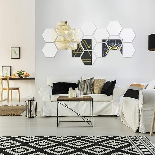 Miniatura 6 de 12 calcomanías de pared de espejo acrílico hexagonal 3D – Hoja de arte de plástico extraíble para baño, dormitorio, sala de estar, decoración de