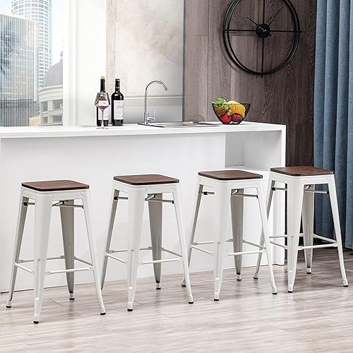 Miniatura 10 de Alunaune Taburetes de bar de metal de 26 pulgadas, juego de 4 taburetes de bar industriales sin espalda, apilables, para cocina, patio, parte