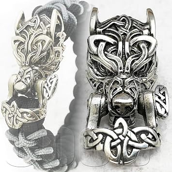 CooB EDC Metal Hand Casted Paracord Shackle Buckle Clasp Animals Collection for Paracord Bracelet Bracelets Making 1Pcs/Lot Celtic Wolf Fenrir Silver