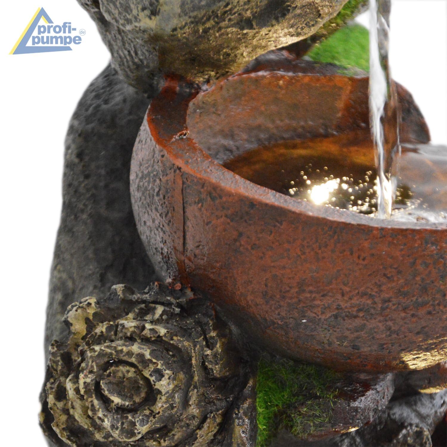 AMUR Fontaine Solaire de Jardin avec Batterie Li-ION et Lumière LED - Fontaine Décorative 4 Cruches pour Sublimer Votre Terrasse, Balcon - Fonction de Démarrage Instantanée