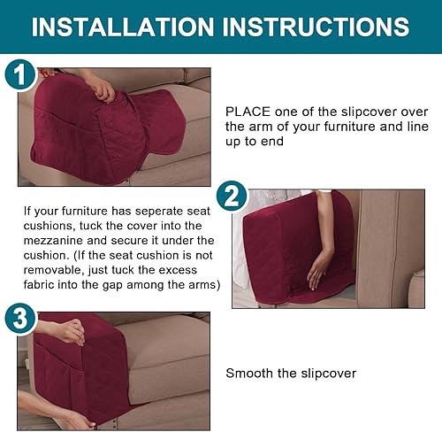 Miniatura 6 de Fundas impermeables para reposabrazos para sillas reclinables y sofás, fundas antideslizantes con bolsillo lateral, protector de brazo para