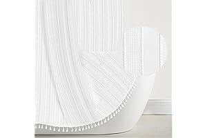 Seasonwood White Fabric Shower Curtain Boho Chic Striped Textured Tassel Shower Curtain Set for Bathroom