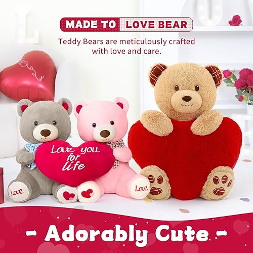 Miniatura 5 de BENINY Oso de peluche con corazón rojo, oso de peluche gigante de San Valentín de 28 pulgadas con huellas, oso de peluche grande, regalo para el día