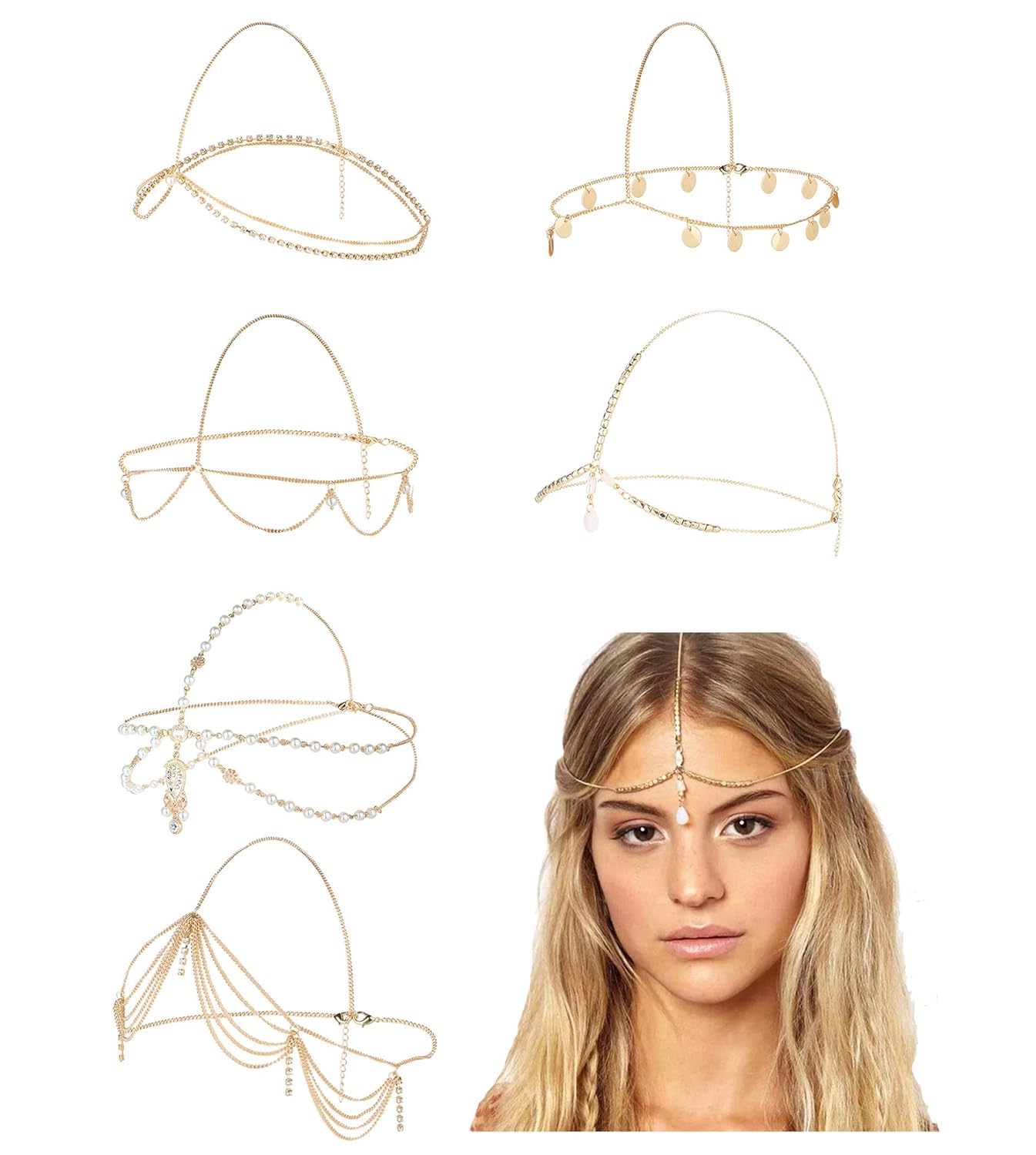 Jstyle 6Pcs Gold Head Chain Jewelry for Women Bridal