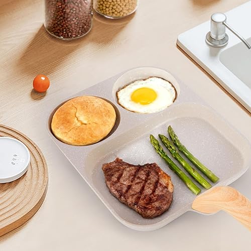 Miniatura 7 de CLANK - Sartén antiadherente 3 en 1 para huevos con mango desmontable resistente al calor, sartén multifuncional de 3 secciones para desayunar,