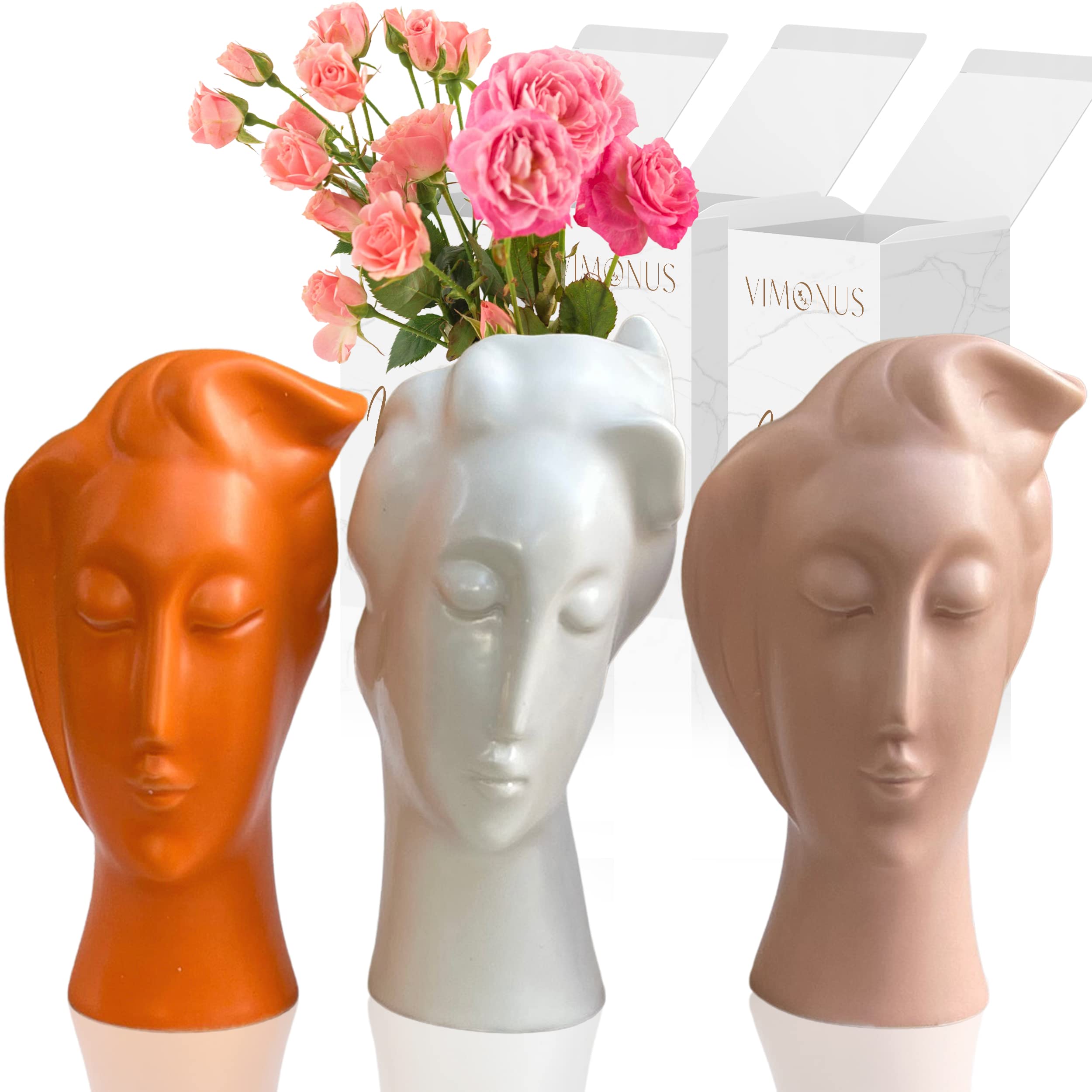 VIMONUS Miniature Handmade Ceramic Vase - Durable and Modern Flower Vase - Elegant Looking Ceramic Vases for Home Decor, Living Room Decor, Shelf Decor or Table Decor(Set of All 3 Colors)