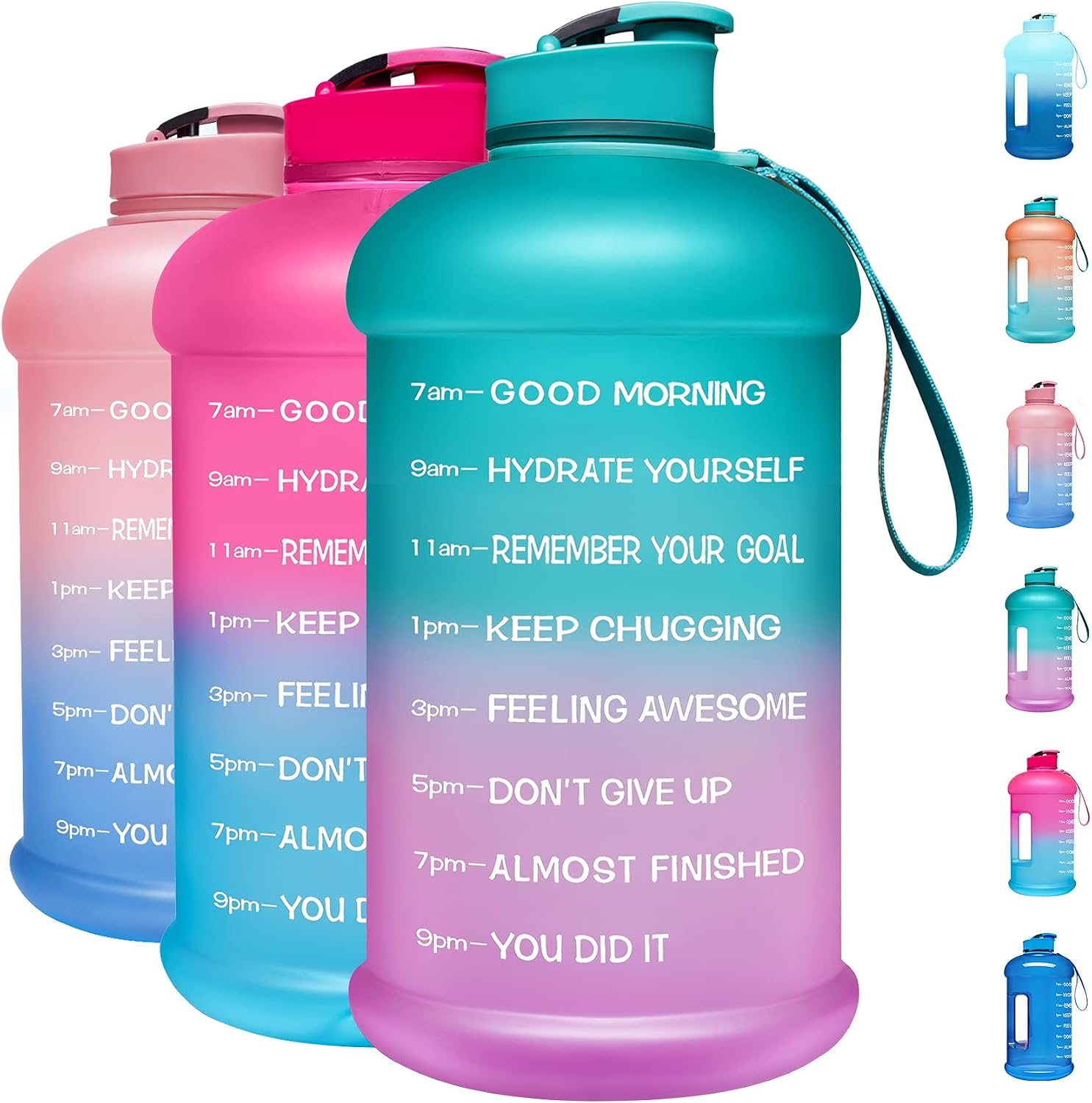 Venture Pal Motivational Water Bottle with Time Marker - 1 Gallon/ 128 Oz Reusable Water Jug with Handle and Measurement Scale - Leakproof Large Water Bottle for Gym, Office, Home