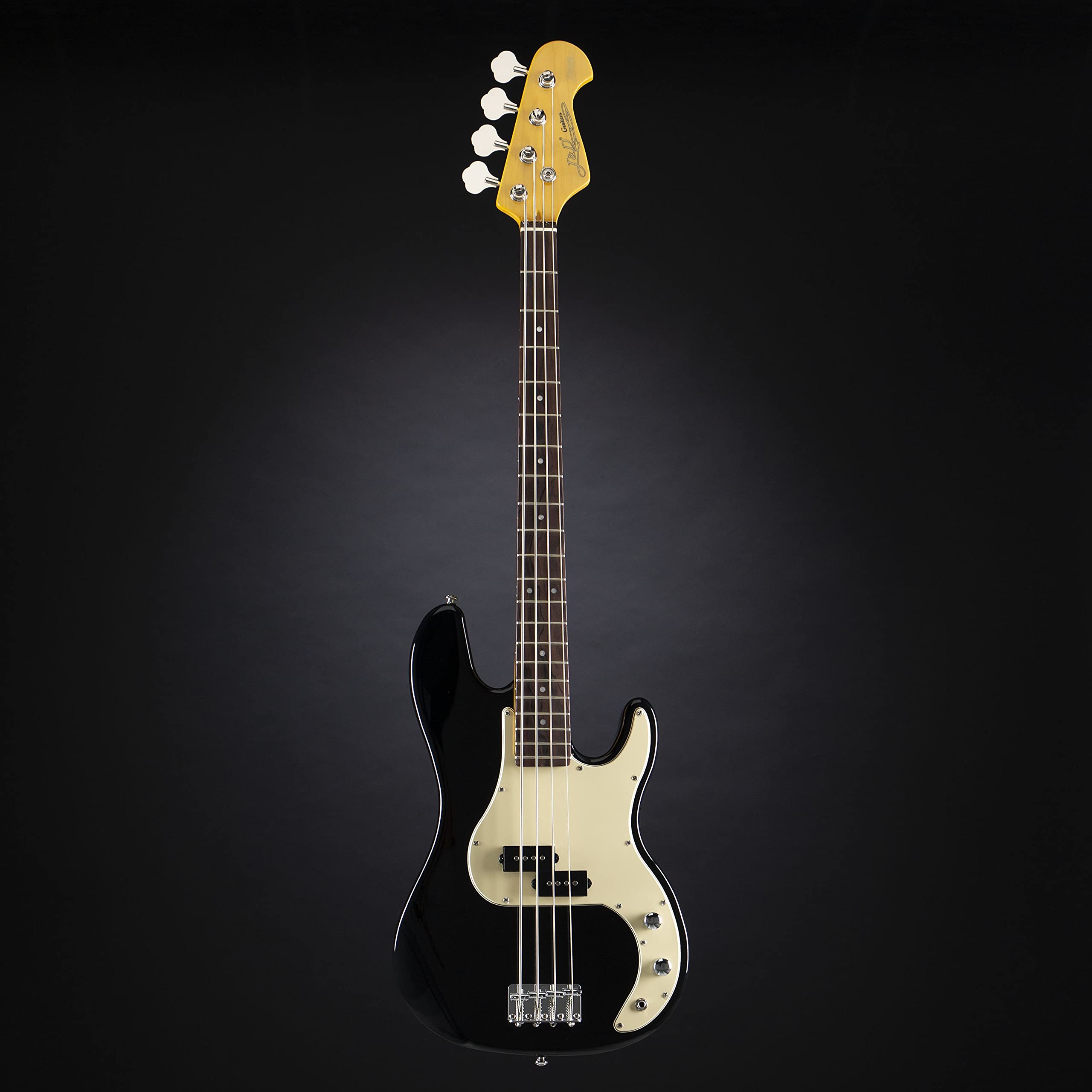 J & D E-Bass, Elektrische Bass Gitarre mit 4 Saiten und Linde Korpus, P Bass mit Split-Coil Tonabnehmer und passiver Elektronik, Vintage 1963 Black