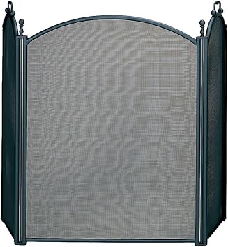 UniFlame 3-Fold Large Diameter Black Fireplace Screen with Woven Mesh