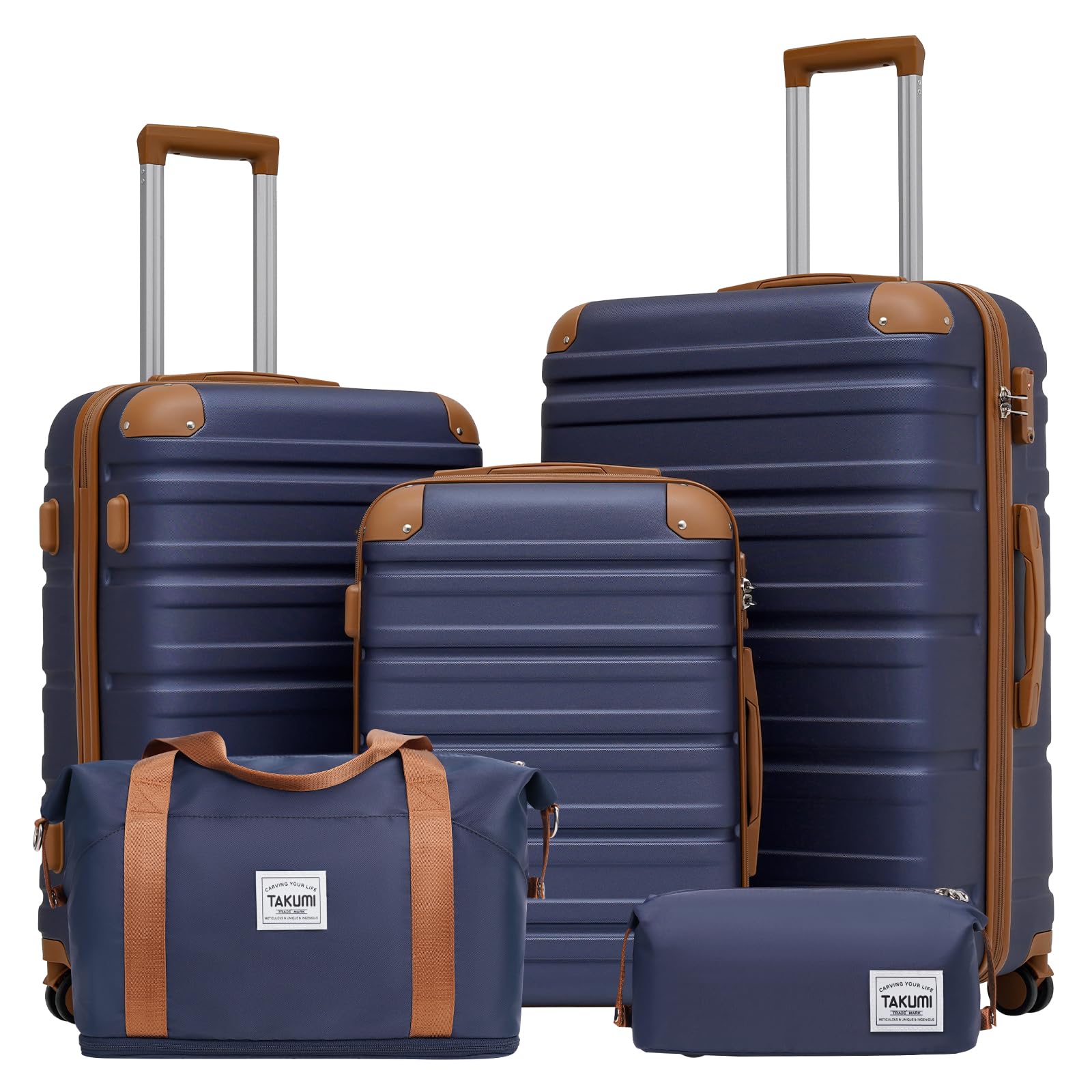TAKUMI Luggage Set 5 Piece with Duffel Bag ABS Hardshell Suitcase Set with Double Spinner Wheels Travel Lugagge with TSA Lock Lightweight Carry On Suitcase (NAVY, 5 PIECE SET)