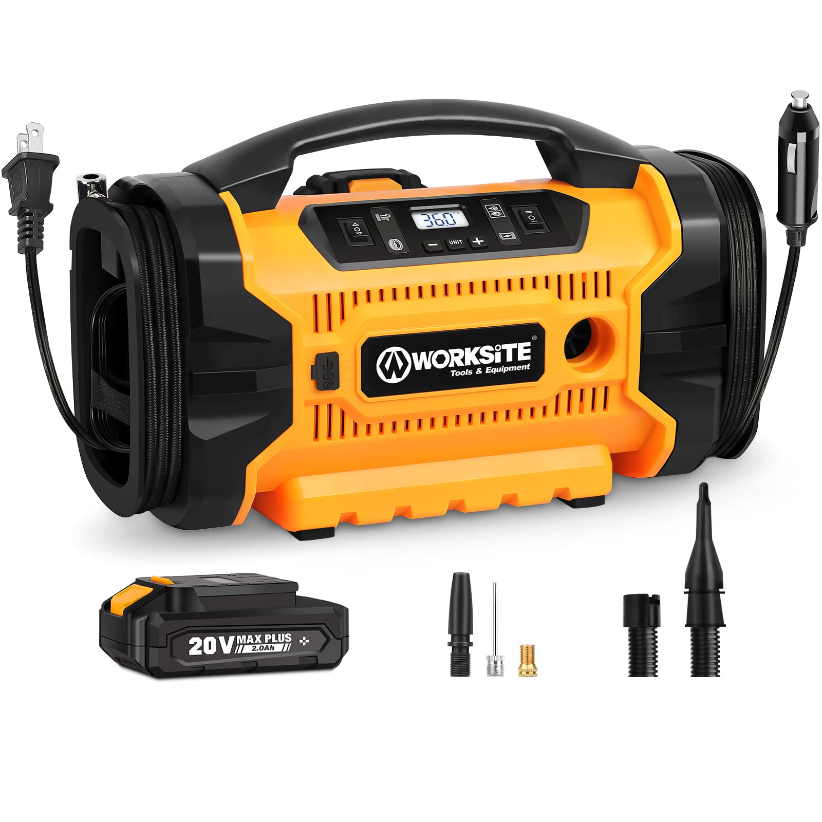 WORKSITE Tire Inflator Portable Air Compressor, 160PSI Fast Inflation ...