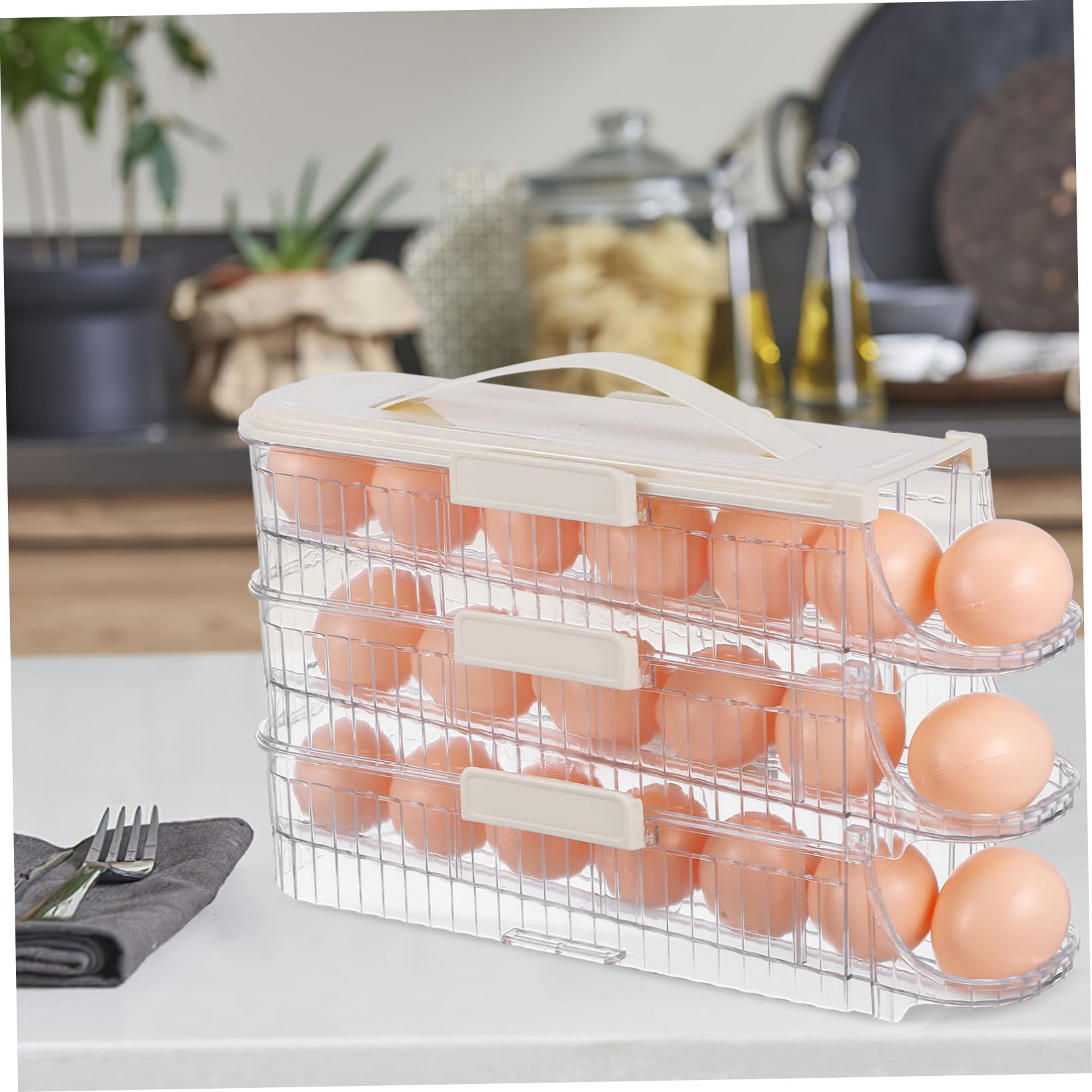Organizador de Huevos para Frigorífico de Tres Capas, Pet Blanco
