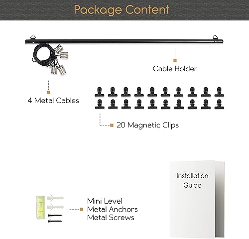 Miniatura 6 de You Have Space Soporte para fotos con 4 cuerdas de cable de metal y 20 clips magnéticos, color negro