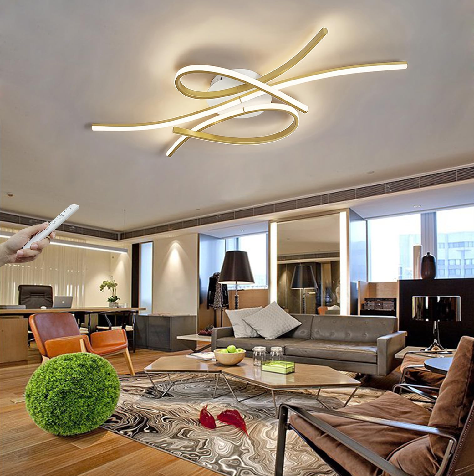 Nowoczesna Ściemnialna Lampa Sufitowa LED z Pilotem Metalowa Akrylowa 100cm Złoty