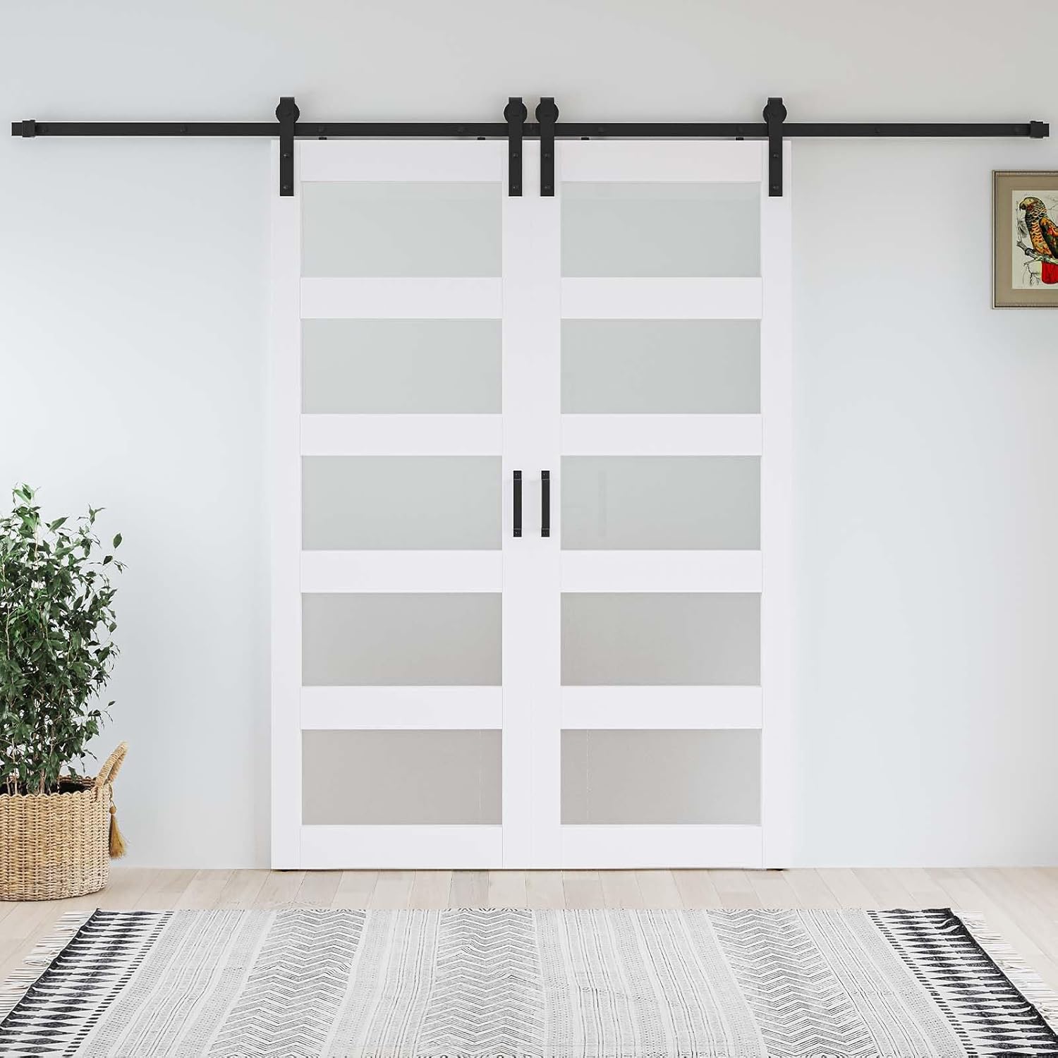 76 x 84 inch (Double 38x84 Door) Glass Barn Door with Sliding Hardware Kit,Fit 72-74in Wide Opening