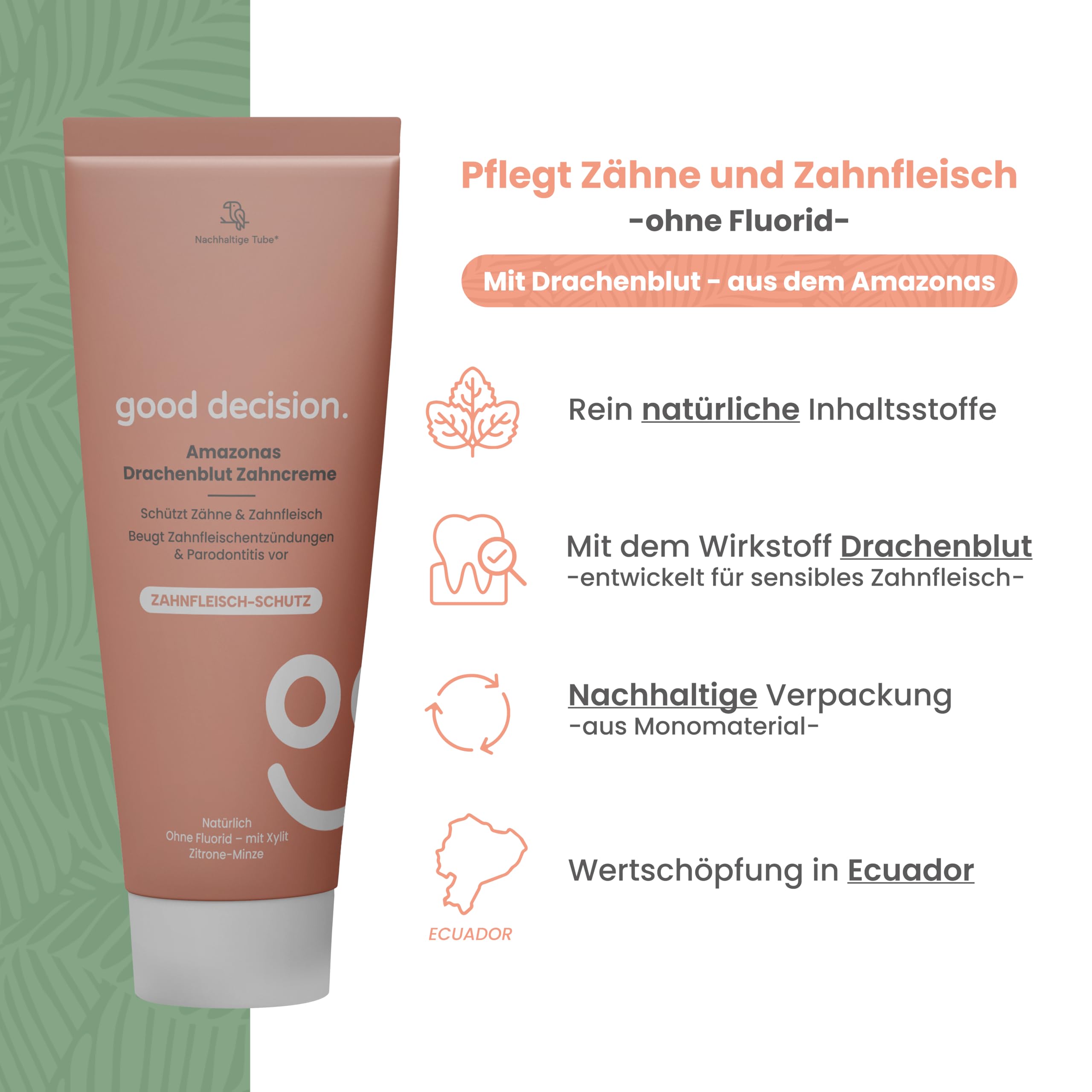 Pasta de dientes Amazonas con sangre de dragón de good decision (75 ml) con xilitol sin flúor – Pasta de dientes natural protege los dientes y regenera las encías – Cueva de los leones