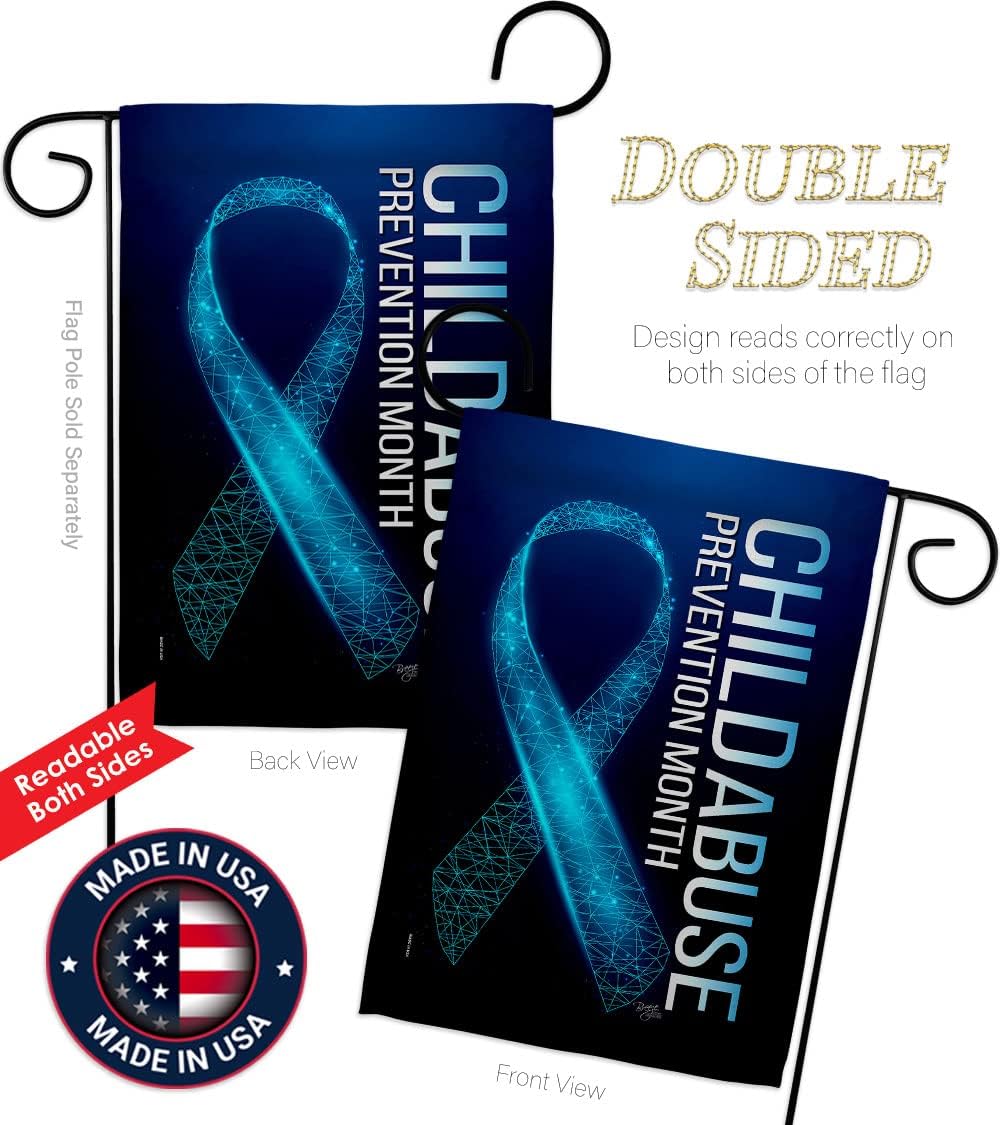 Breeze Decor Prevention Child Abuse Garden Flag Set with Stand Support Awareness Inspirational Survivor Ribbon Cancer Autism Breast BLM House Banner Small Yard Gift Double-Sided, Made in USA