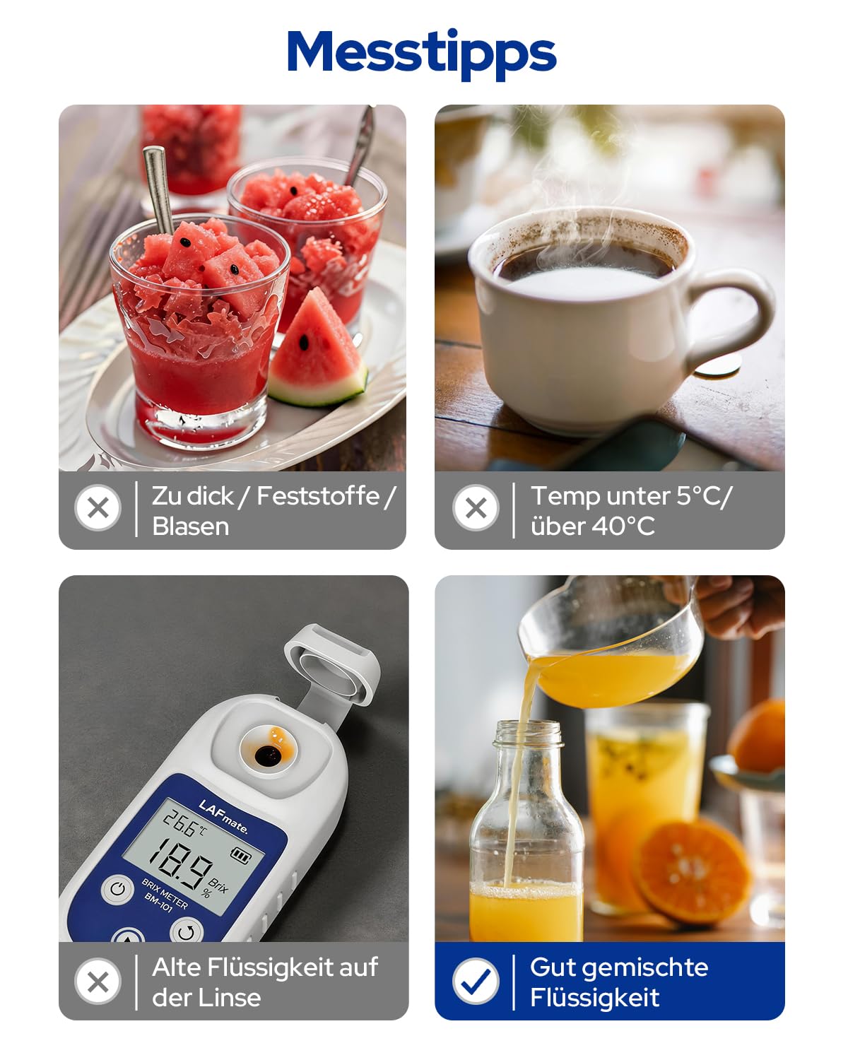 Digitales Refraktometer 0-55% ±0,2%, BM101 Brix Refraktometer mit ATC, IP65 Refraktometer Brix für Saft, Weinherstellung & Kaffee