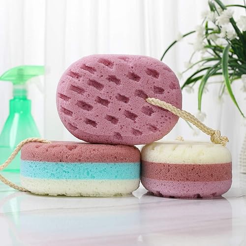 Miniatura 9 de KECUCO 3 esponjas de baño Konjac para niños, bebés, bebés, niños pequeños, esponjas de ducha 100% totalmente naturales, 3 colores y tamaño extra