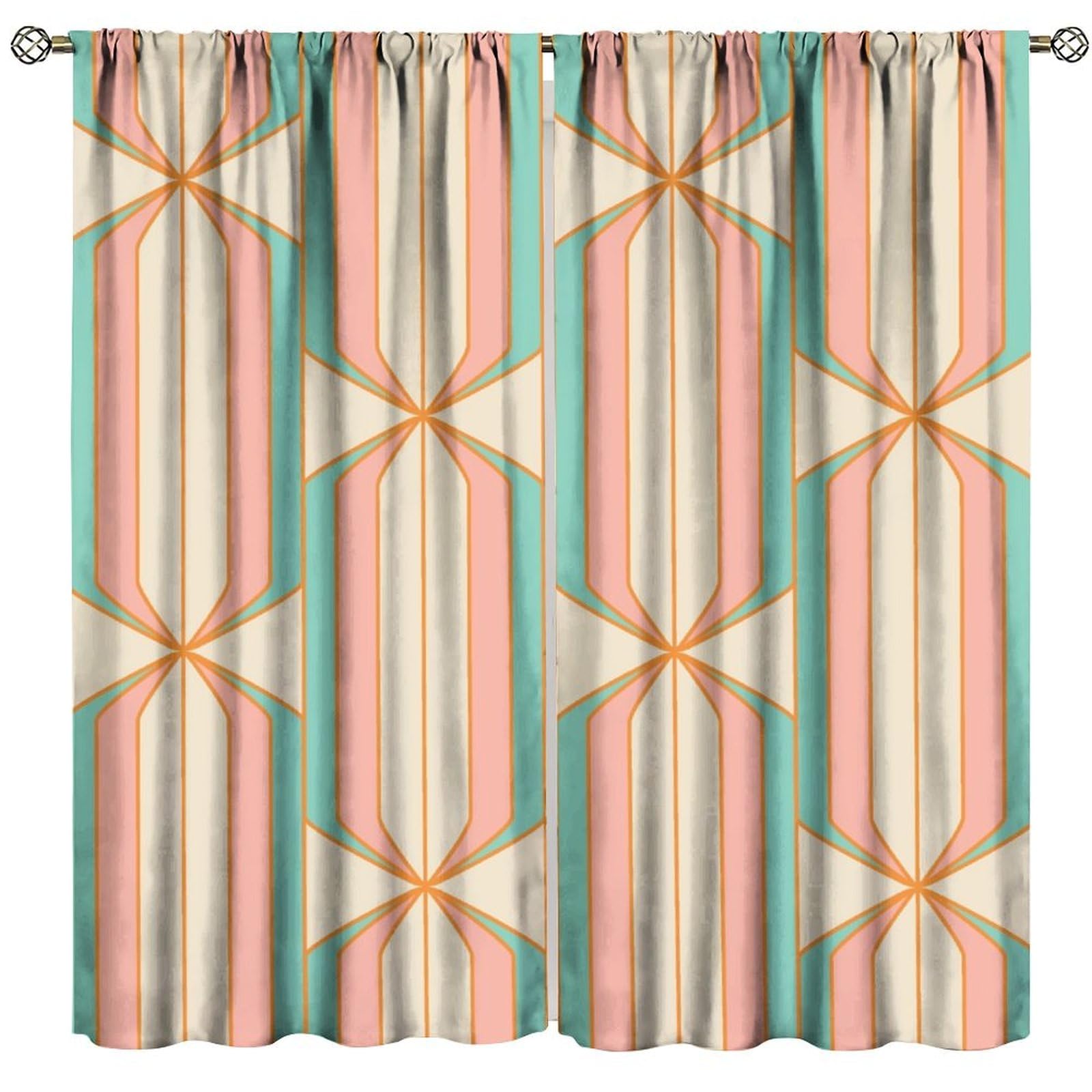 HZOHNAGO Mid Century Curtain Modern Style Pink Geometry Pattern Print Decor Rod Pocket Window Drapes for Bedroom Living Room 42x45in