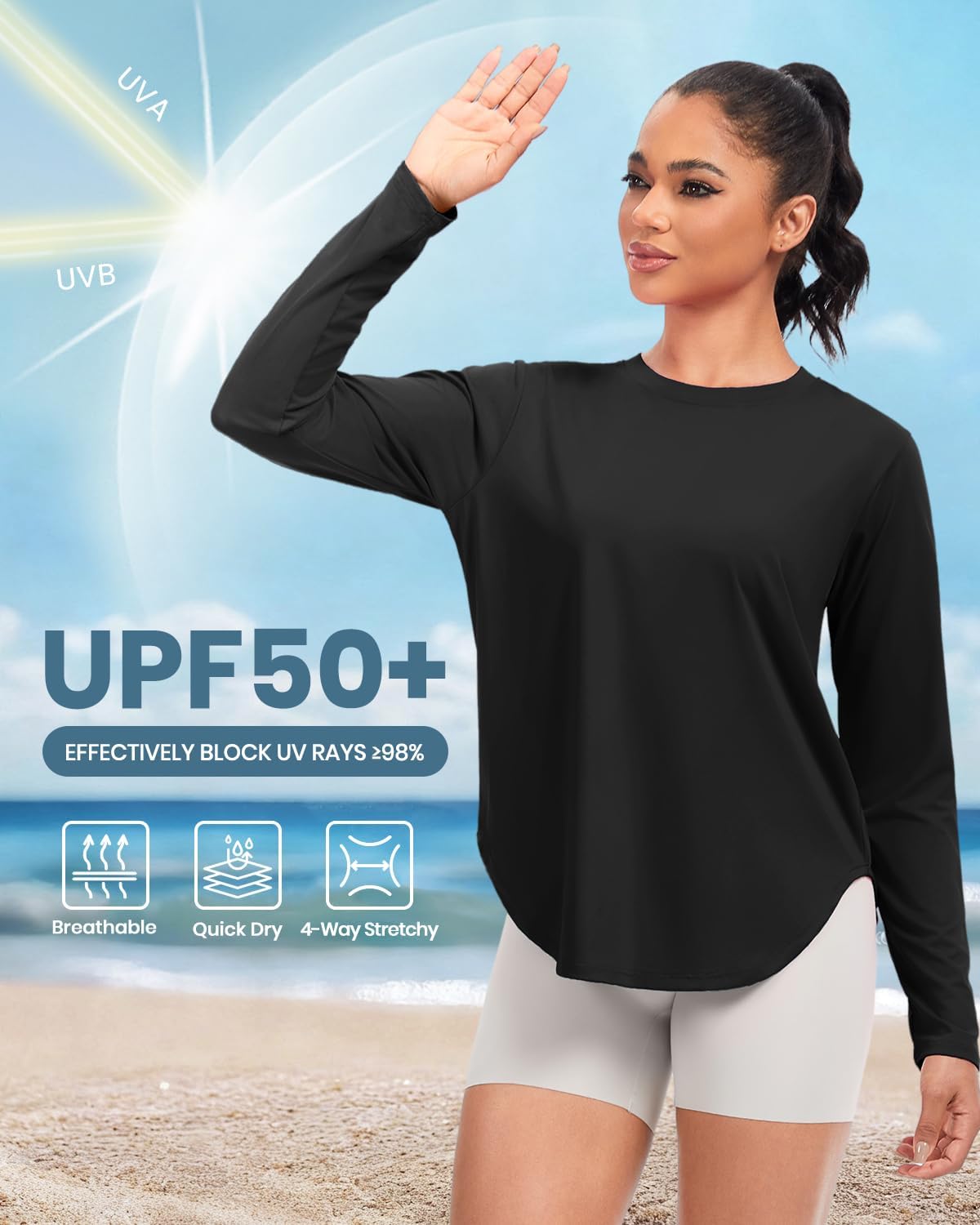 Cosy Pyro 3-Pack Workout Tops for Women Long Sleeve Athletic T-Shirts UPF 50+ Yoga Shirts Quick Dry Running Gym Tee - Image 4