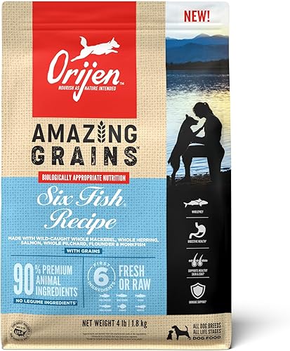 Miniatura 1 de ORIJEN Amazing Grains Six Fish Recipe - Comida seca para perros, con alto contenido de proteínas, 4libras