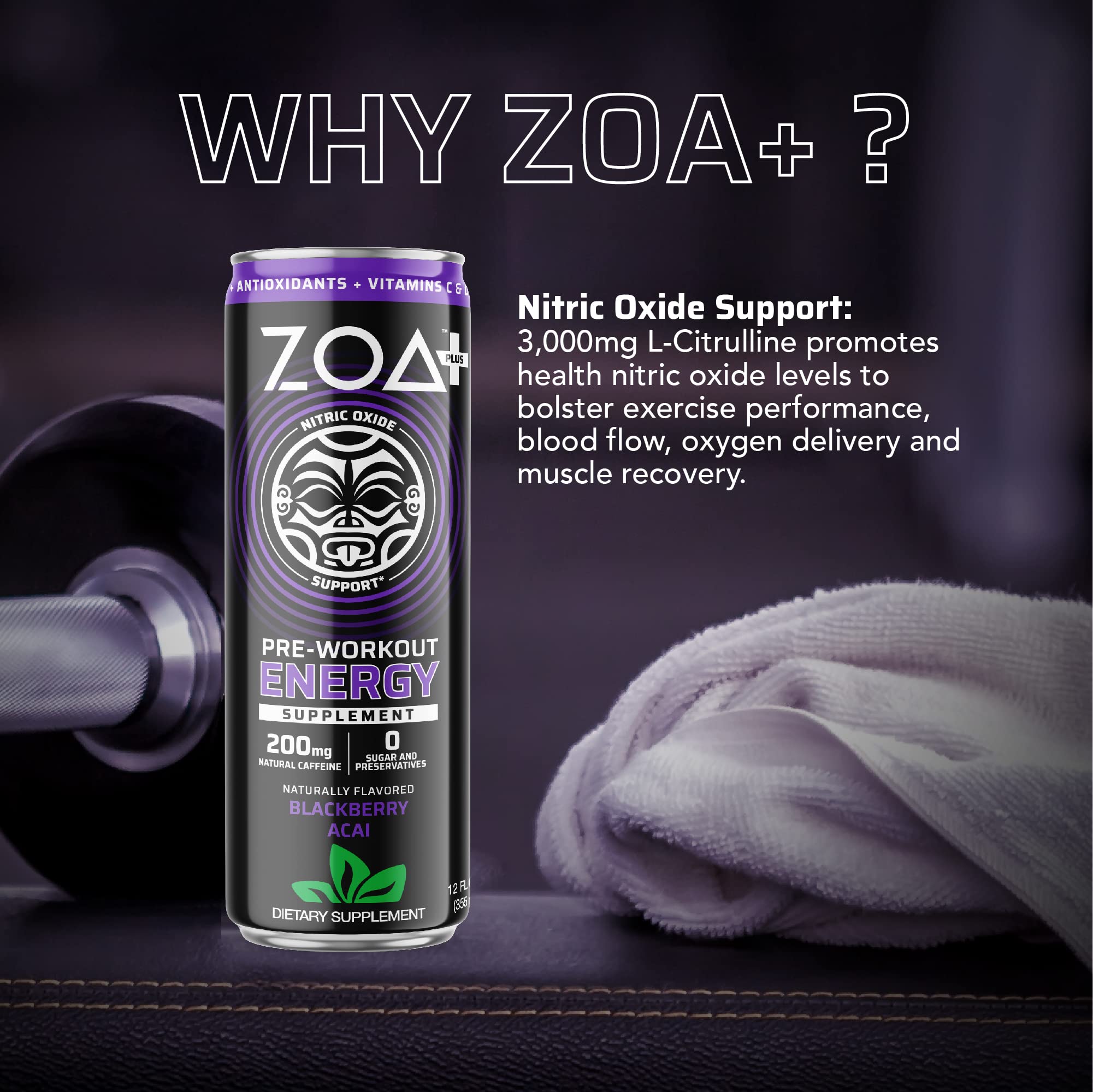 ZOA Plus SugarFree PreWorkout Drink, Ready To Drink