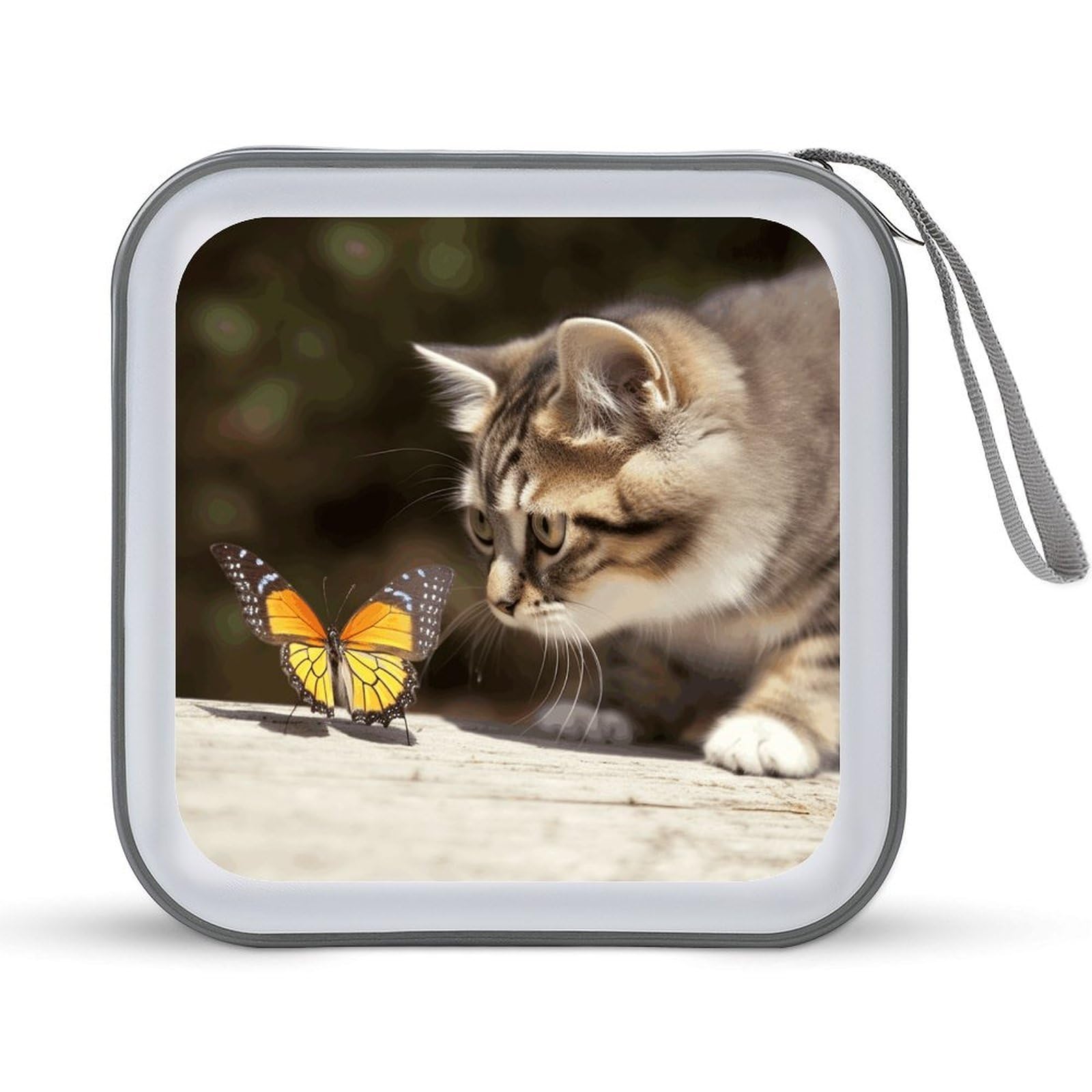 VstaDank Cat And Butterfly CD Case DVD Holder Storage Portable Carrying Binder Holder Wallet Large Storage Disc Wallet Bag Hard Plastic DVD Disc Cases Large Media Binder 40 Capacity