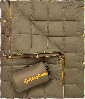 Ultralight Camping Blanket, Packable Down Alternative Puffy Wearable Blankets Weatherproof Warm Package Quilt with Snap Buttons for Outdoor Hiking Travel Picnic Stadium (69" L x 53", Olive)