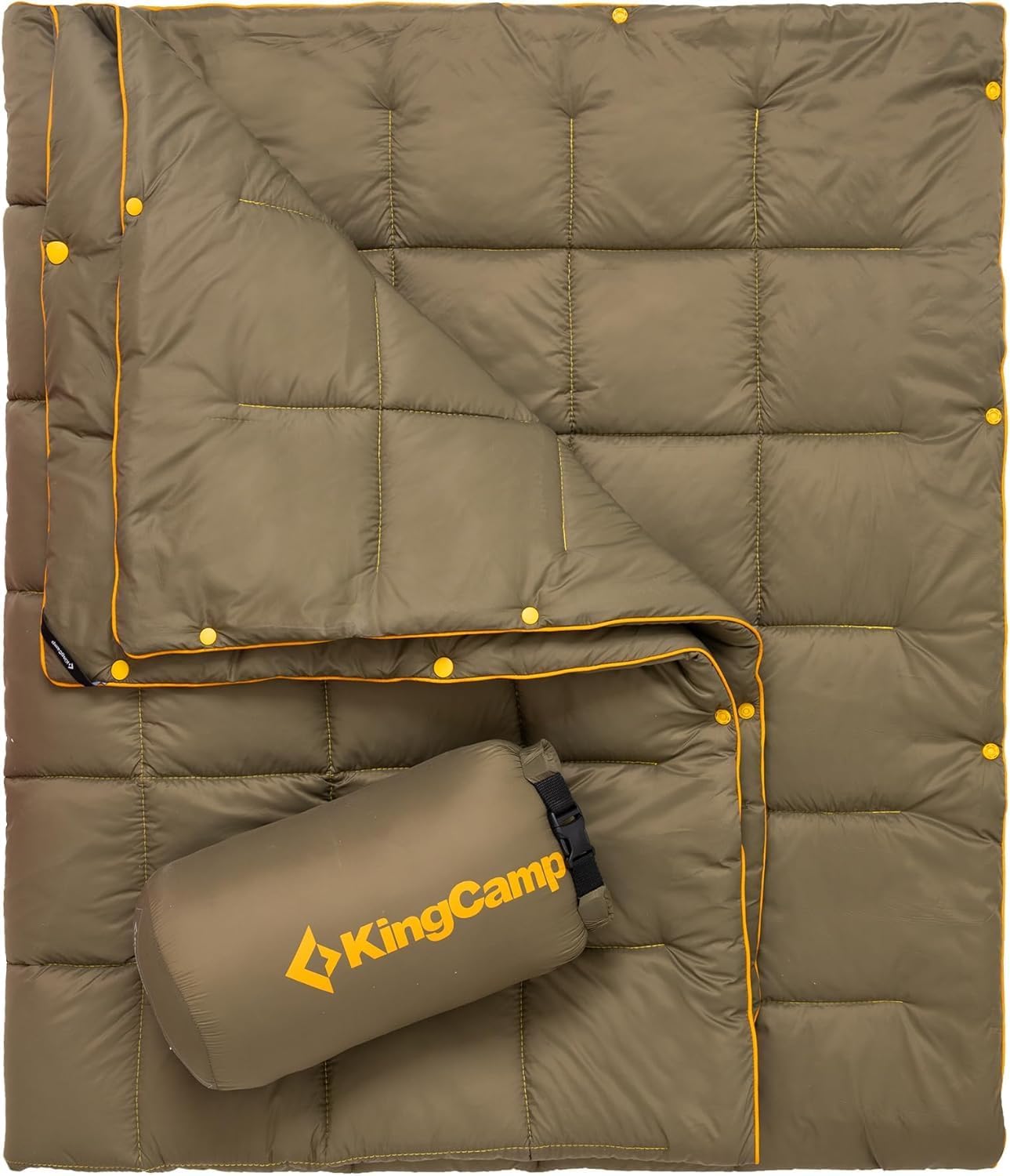 Ultralight Camping Blanket, Packable Down Alternative Puffy Wearable Blankets Weatherproof Warm Package Quilt with Snap Buttons for Outdoor Hiking Travel Picnic Stadium (69" L x 53", Olive)