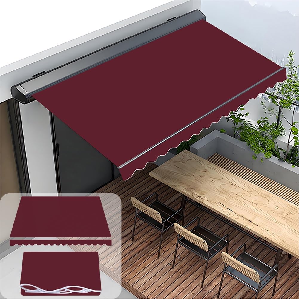 Tissu De Rechange Pour Store Banne Rétractable 2m 2.5m 3.0m 3.5m 4.0m 4.5m 5m 5.5m 6m Toile Pour Store Banne De Terrasse Toile D'Auvent Pour Extérieur tissu Pour Auvent Balcon(Vin rouge,5.5x3.50m)