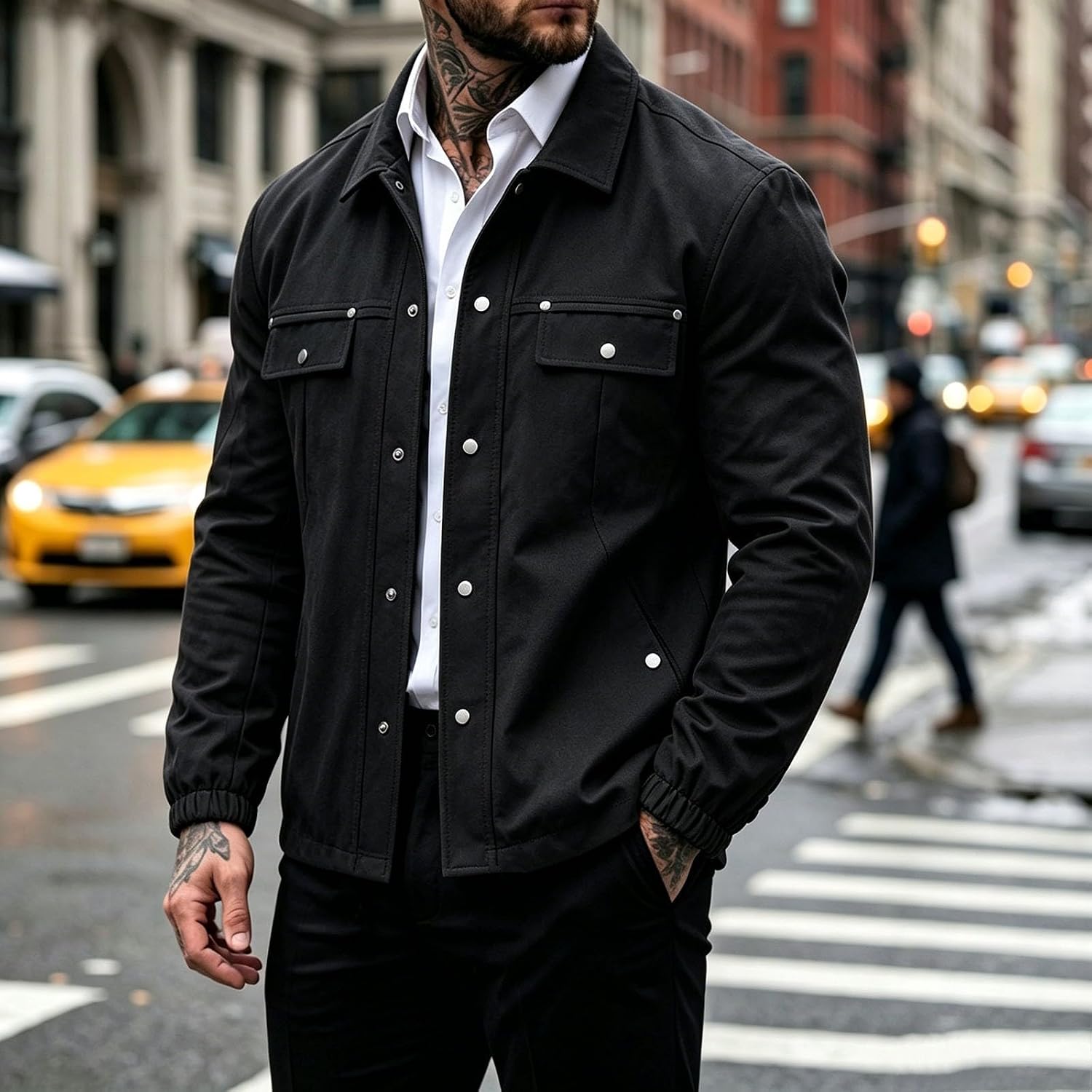 Men's Classic Cargo Jacket Multi Pocket Work Button Down Coat