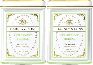 Harney & Son's Peppermint Herbal Tea Tin 20 Sachets (1.4 oz ea, Two Pack) - Herbal Peppermint Tea - 2 Pack 20ct Sachet Tin...