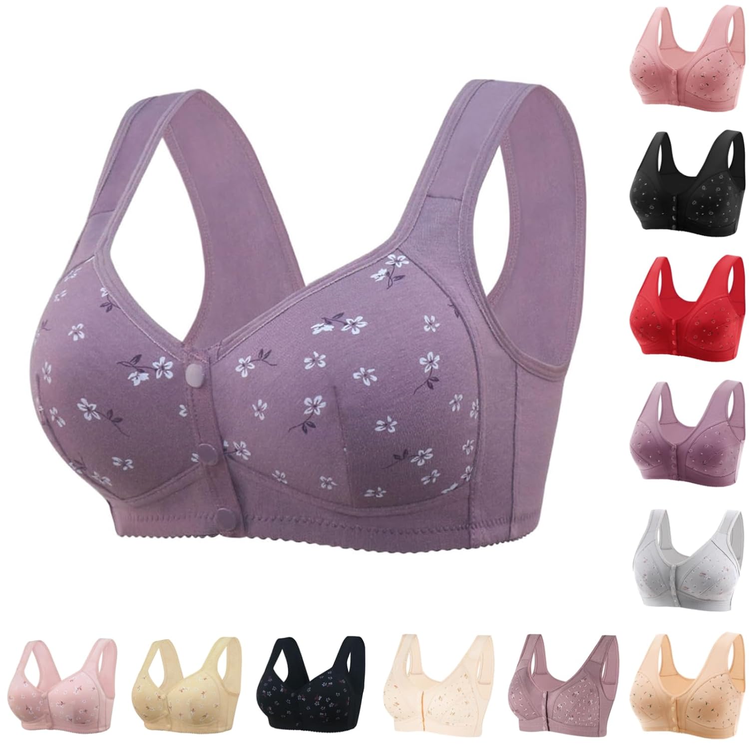 Daisy Bras for Older Women Front Closure Push up Bra No Underwire a Upgraded Senior Bra with Snaps