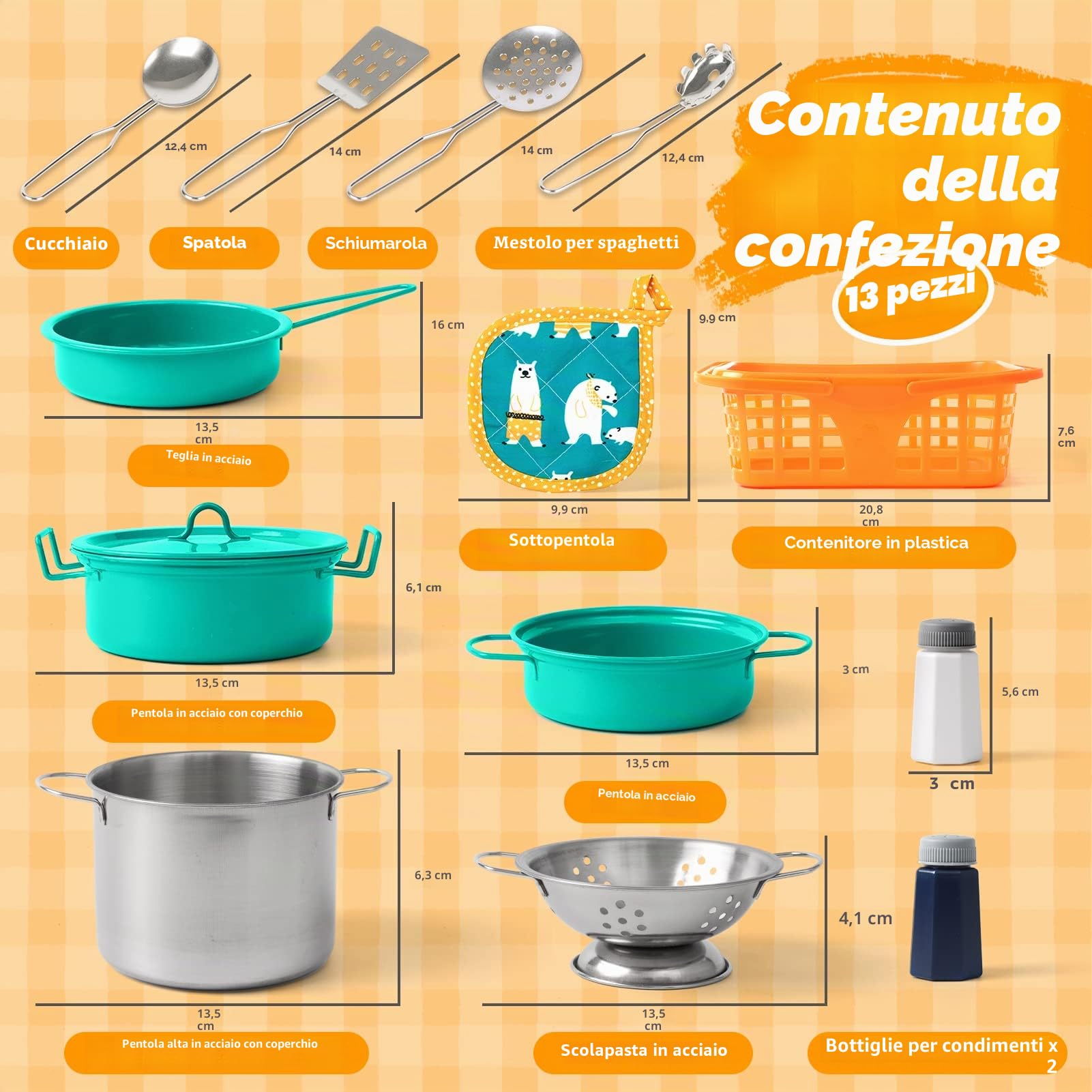 Set Pentole Giocattolo e Cucina Accessori per Bambini, Pentoline Giocattoli e Utensili Cucina per Bambina Pentolini Gioco Bambino 3 4 5 6 7 8 anni (Verde)