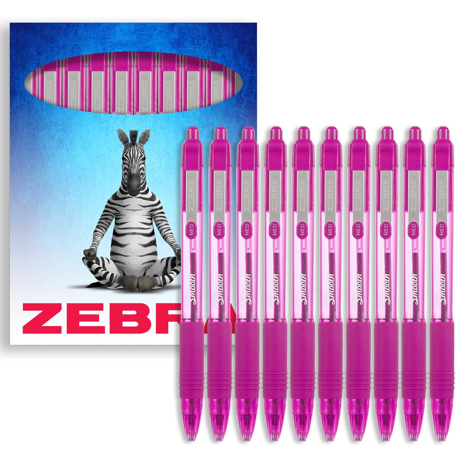 Zebra Z-Grip Smooth Ballpoint Pen - 1.0mm - Pack of 10 - in Zebra Envelope Gift Packaging (Pink), 1 count (Pack of 10)