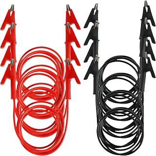 8PCS Dual Ended Crocodile Alligator Clips Jumper Wires, 1500V 15A 3.3ft/1m 14 Gauge Test Lead with Protective Insulator Clamps Silicone Test Flexible Cable Set Copper Clamps for Electrical Testing