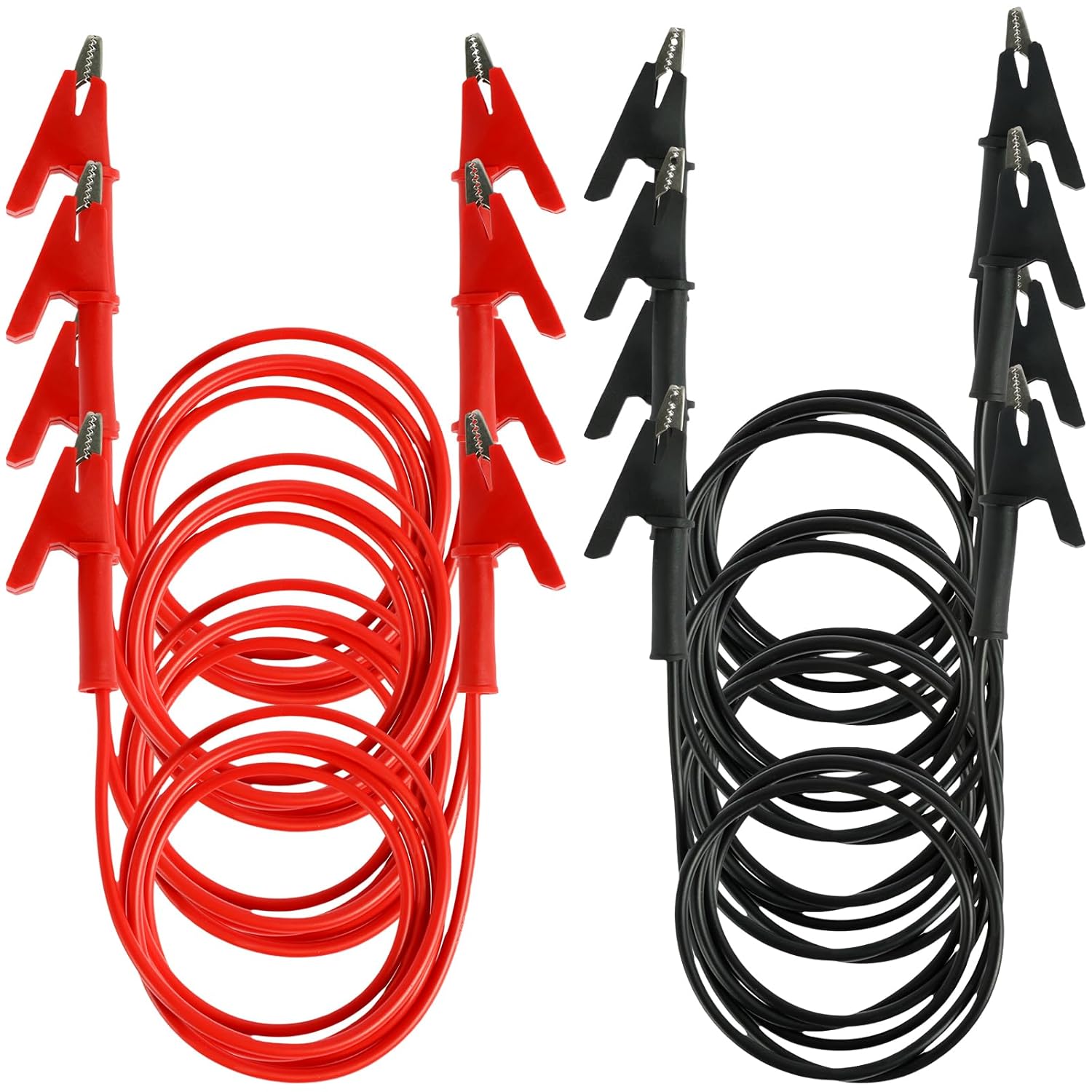 8PCS Dual Ended Crocodile Alligator Clips Jumper Wires, 1500V 15A 3.3ft/1m 14 Gauge Test Lead with Protective Insulator Clamps Silicone Flexible Cable Set Copper Clamps for Electrical Testing 14AWG