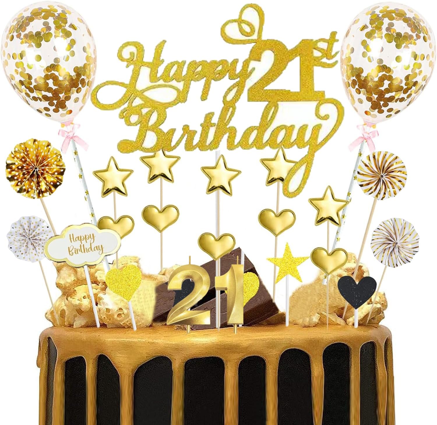 Happy Birthday Cake Topper 21th, 20 Pieces Cake Decoration Gold — free download